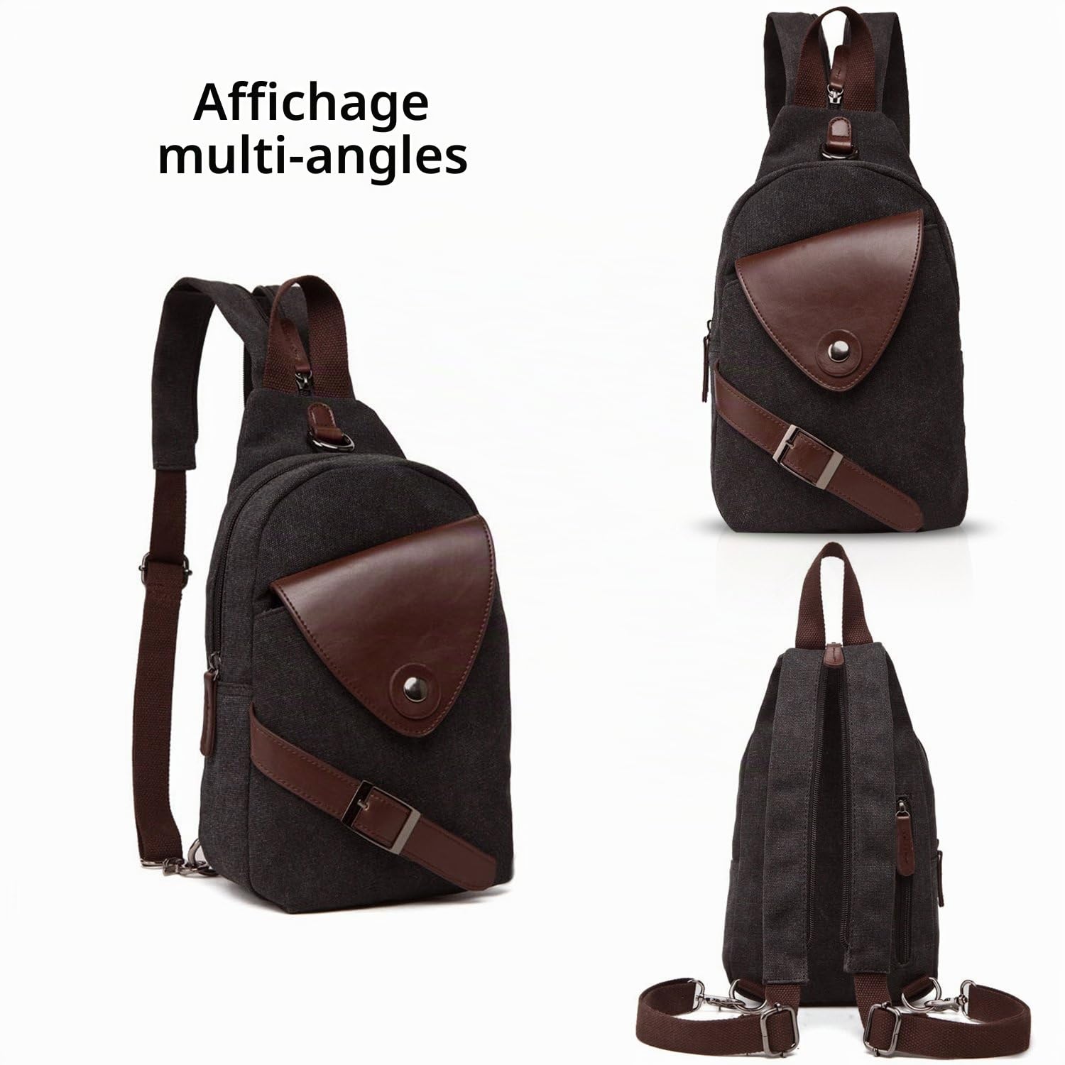 FANDARE Unisexe Sac de Poitrine Homme Sac À Dos Femme Sling Bag Toile Sac d'Epaule Sacoche Sac Bandoulière pour Affaires Université École Cyclisme Camping Voyage Casual Daypacks Noir L