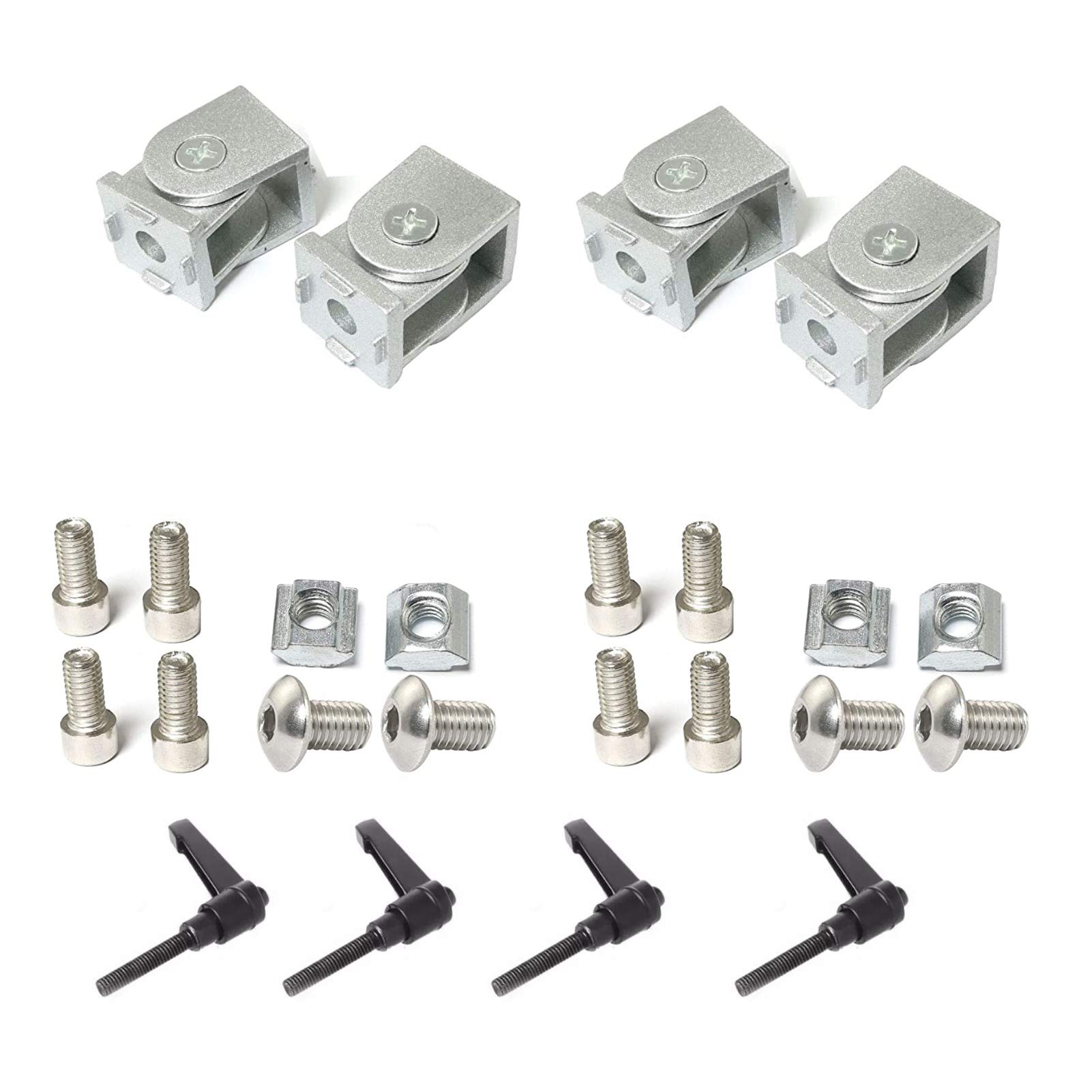 4 Sets Black 2020 Aluminum Extrusion Pivot Hinge Swivel Degree Angle Bracket with Handle for 20 Series 20/20 2040 V T Slot Extruded Aluminum Profile Hardware Connector