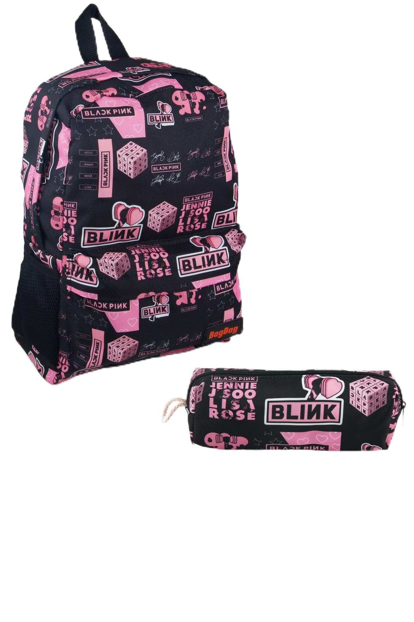 Alp Collection 4'lü Set Blackpink K-Pop Desenli Sırt Çantası Kalemlik Makyaj Çantası Büyük Boy Makya