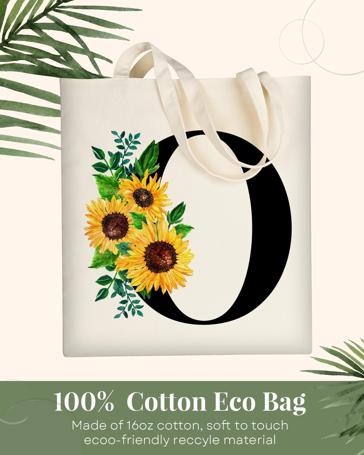 AUSVKAI Canvas Tote Bag Aesthetic for Women, Cute Sunflower Initial Trendy Monogram Personalized Initial Birthday Reusable Cloth Cotton Bags with Handle for Grocery College Shopping Beach - Image 4