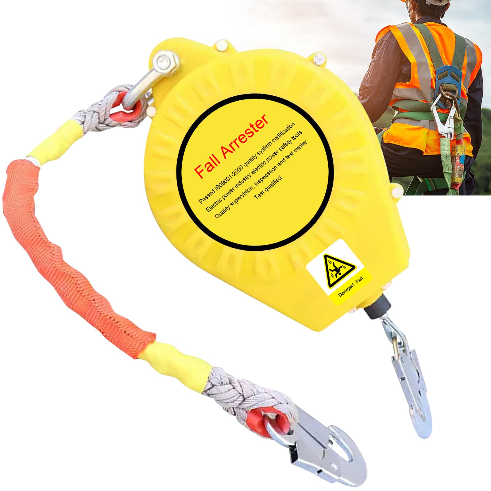 Höhensicherungsgerät 3m/5m/7m/10m/15m/20m, Multifunktionale Absturzsicherung Einziehbar, Fallschutz Absturzsicherung Dachdecker, Maximale Belastung:150kg (Yellow, 10m)