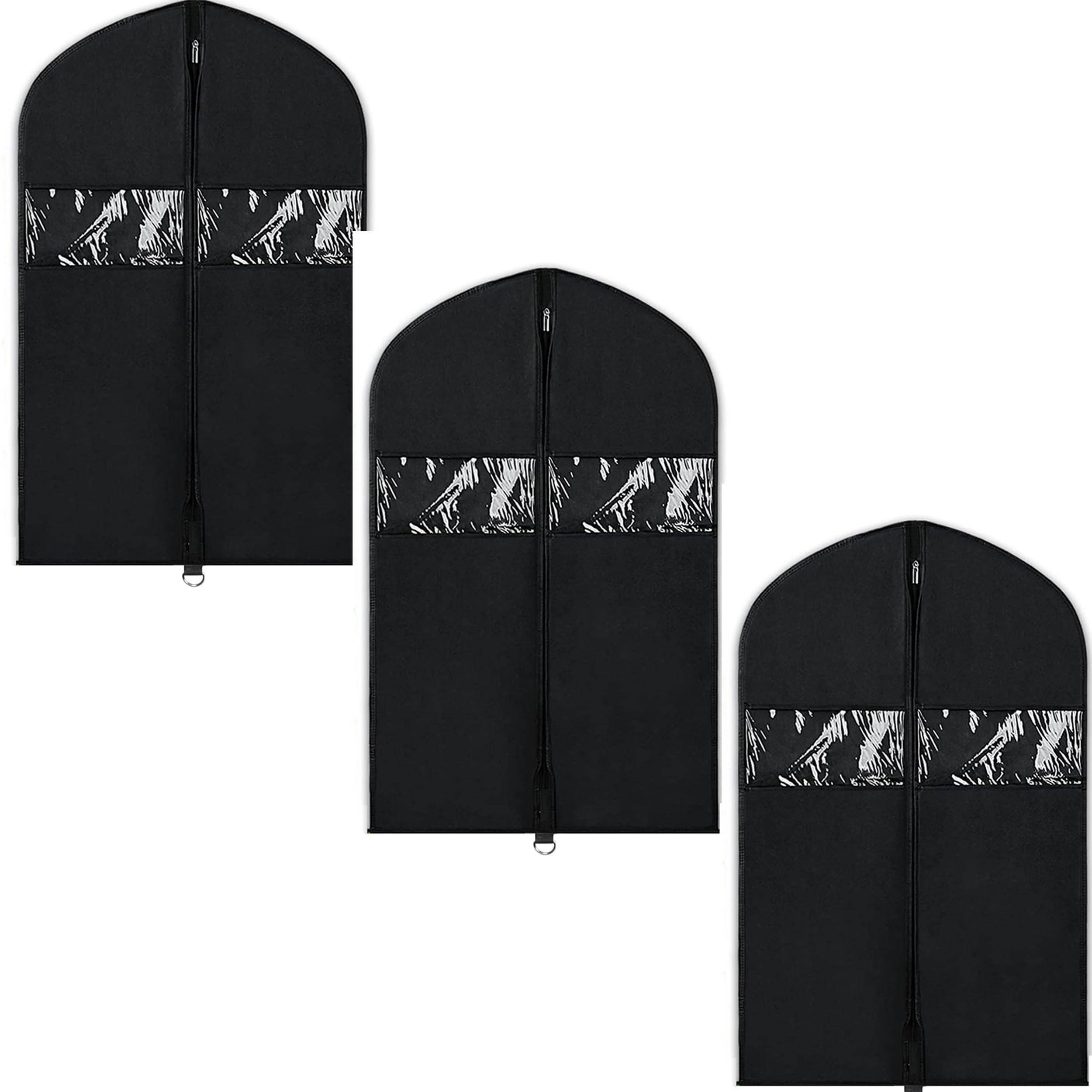 Black Garment Bag Suit Bag for Storage and Travel 43 inch AND 60 inch Washable Suit Cover for T-Shirt, Jacket, Suits, Coats, Woven Fabrics (3 X BLACK, 24'' X 43'')