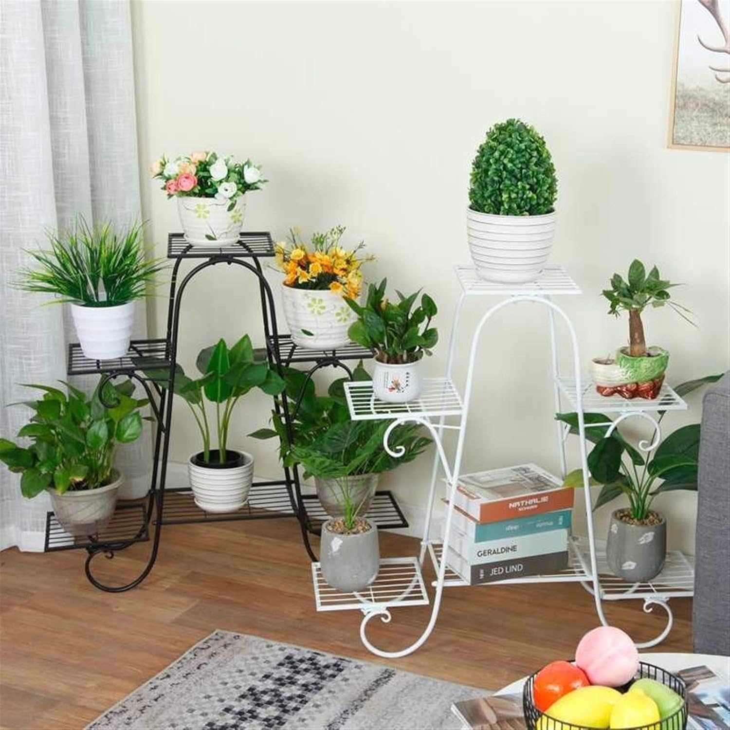 6 Layers European Wrought Iron Flower Stand Indoor Multi-story Flower Stand Rack Floor-standing Balcony Flower Pot Shelves(Black)