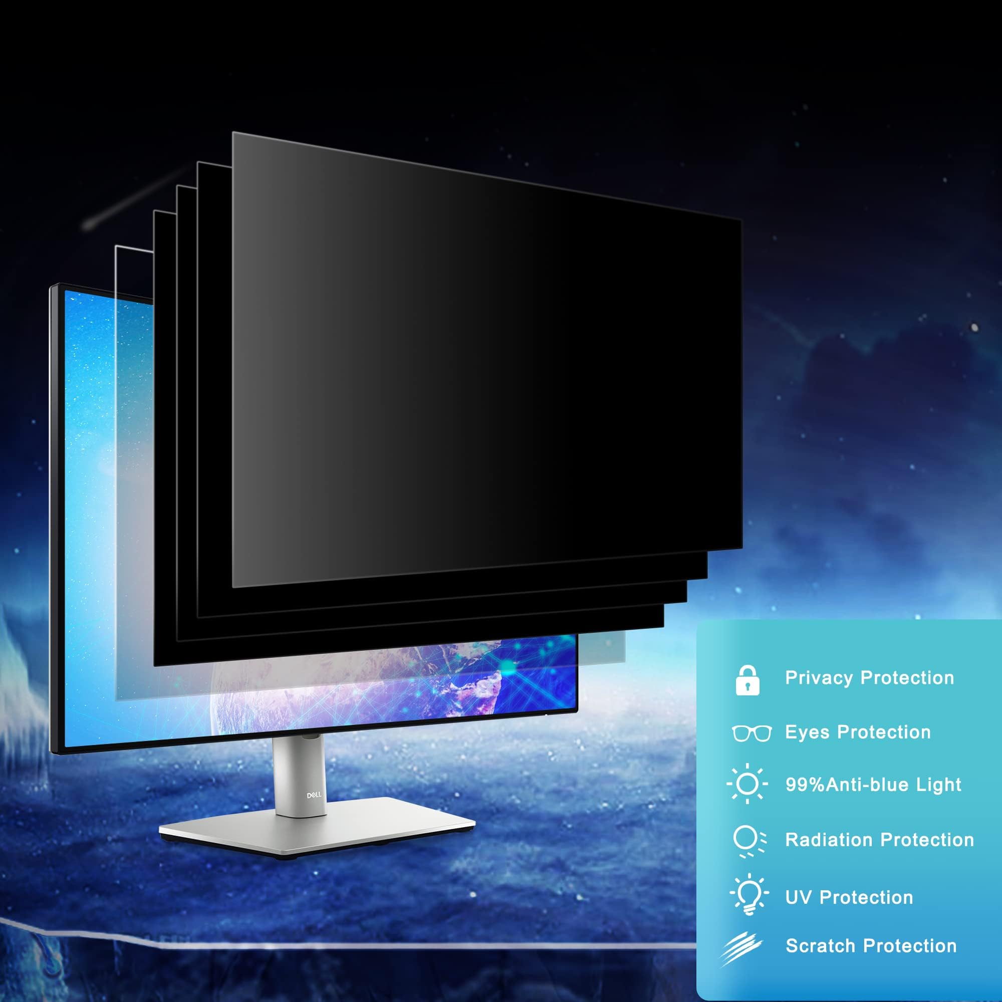 Filtro schermo privacy per computer da 24 pollici per monitor widescreen 16:9, schermo per privacy rimovibile e protezione antiriflesso