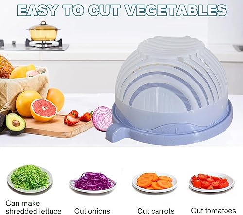 Miniatura 4 de GMPUT Recipiente cortador de ensalada a presión, cuenco picador de ensalada y cortador, tazón multifuncional para cortar ensalada rápido, cuenco