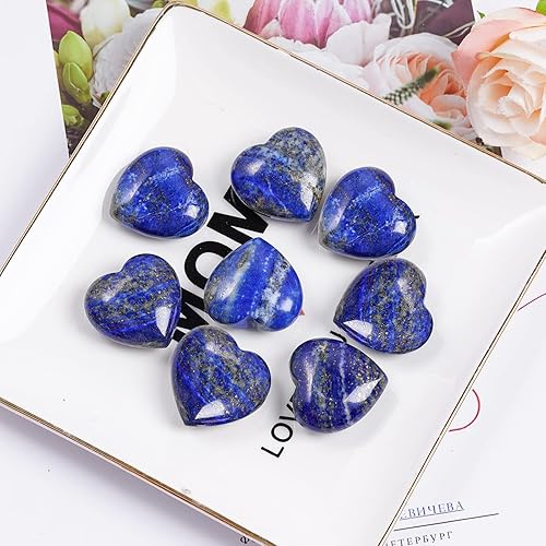 Miniatura 4 de Marrywindix 10 paquetes de 1 pulgada de cristal curativo natural de lapislázuli con corazón tallado de palma, piedra de preocupación de chakras y