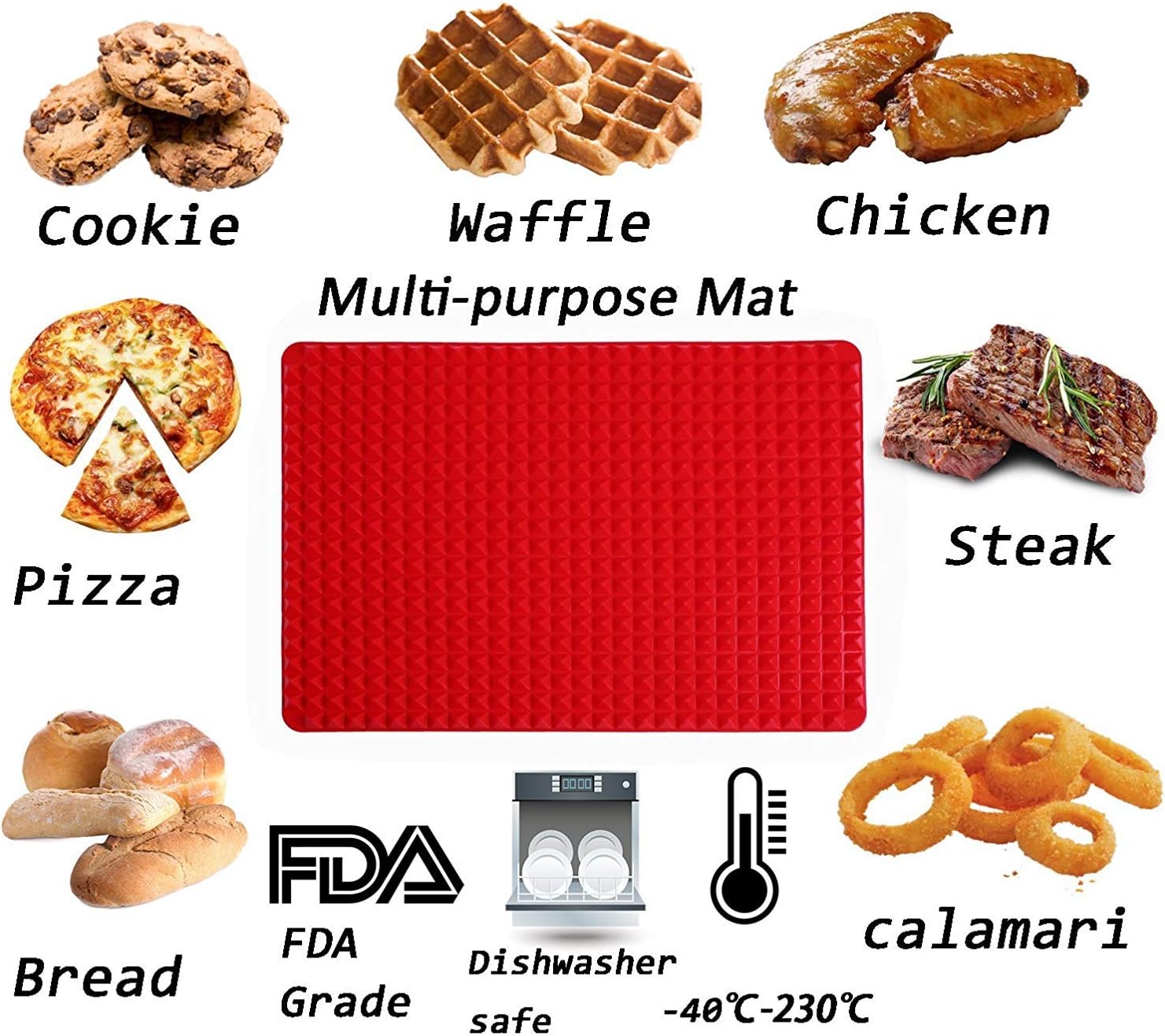 Pyramid Pan Silicone Baking Mat Placemats (Green). Non-Stick, Half Sheet, Fat Reducing Mats for Healthy Cooking Placemats