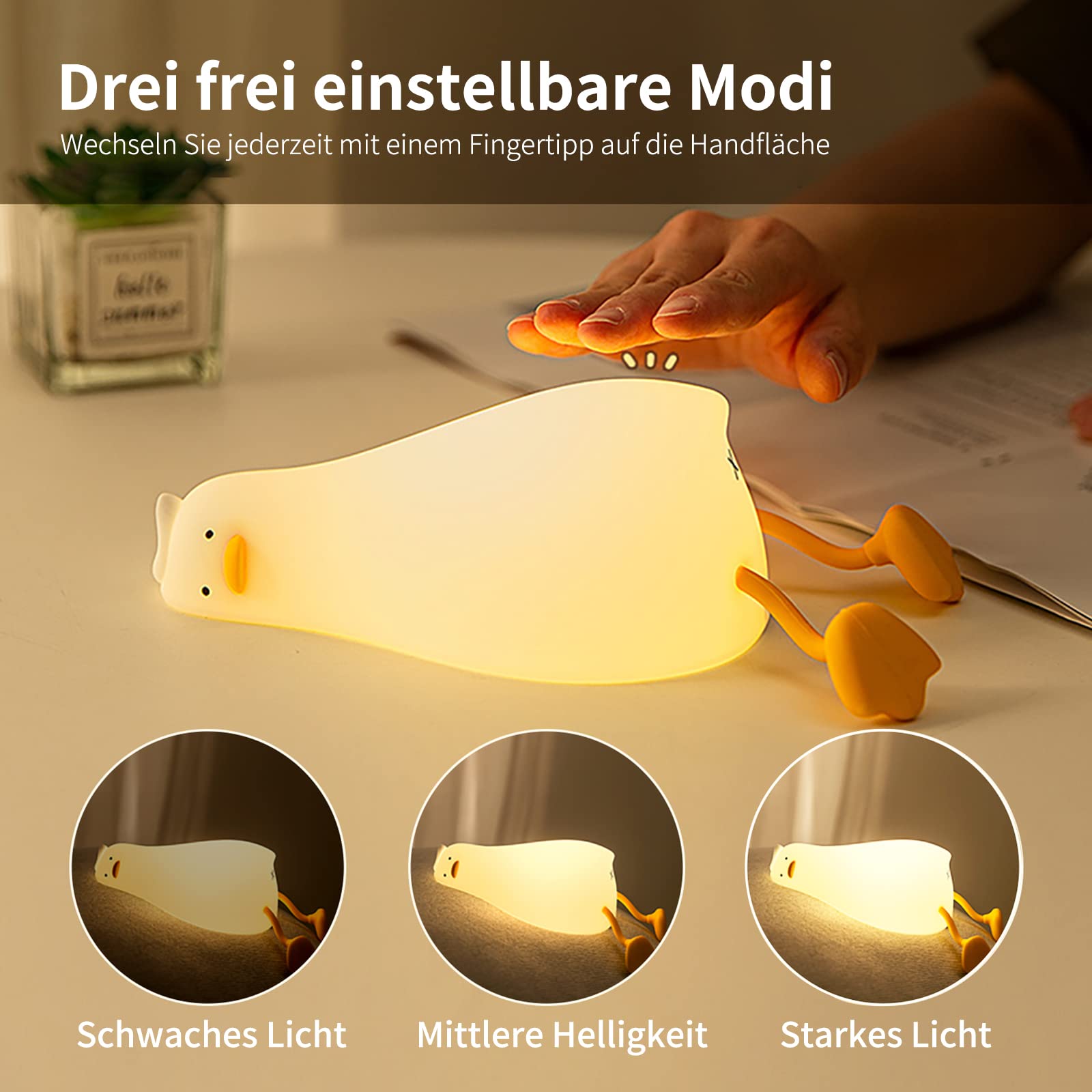 Lampada Notturna Led A Forma Di Anatra Lancoon – Silicone Morbido, 3 Livelli Dimmerabili, Timer 30′, Ricaricabile USB - 2