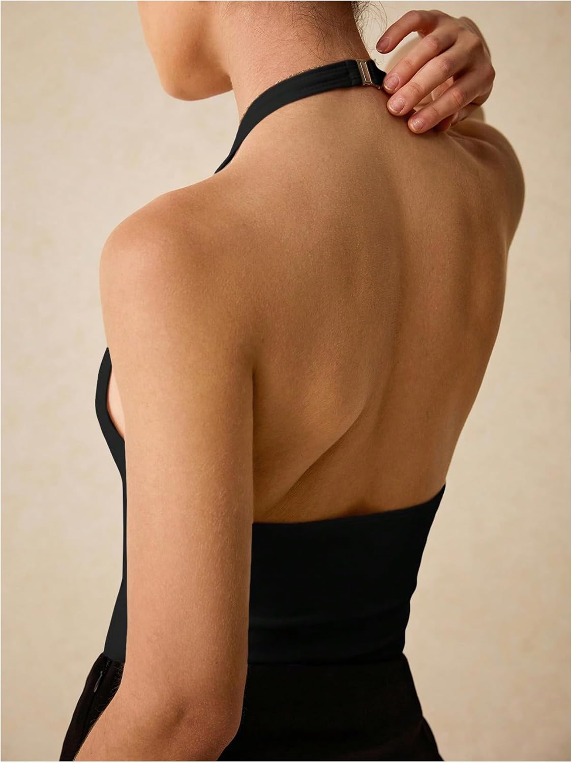 SweatyRocks Women's Sexy Sleeveless Halter V Neck Open Back Leotard Bodysuit Tops - Image 2