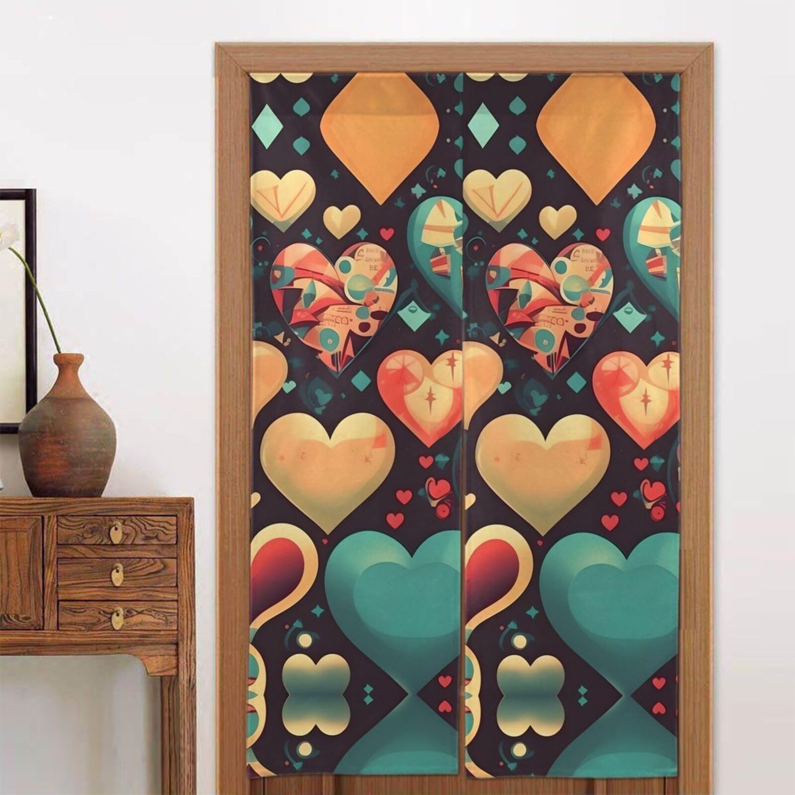 MTGFJD Colorful hearts Door curtain, blackout, suitable for bedrooms, windows, kitchen, etc., 86 x 143 cm.