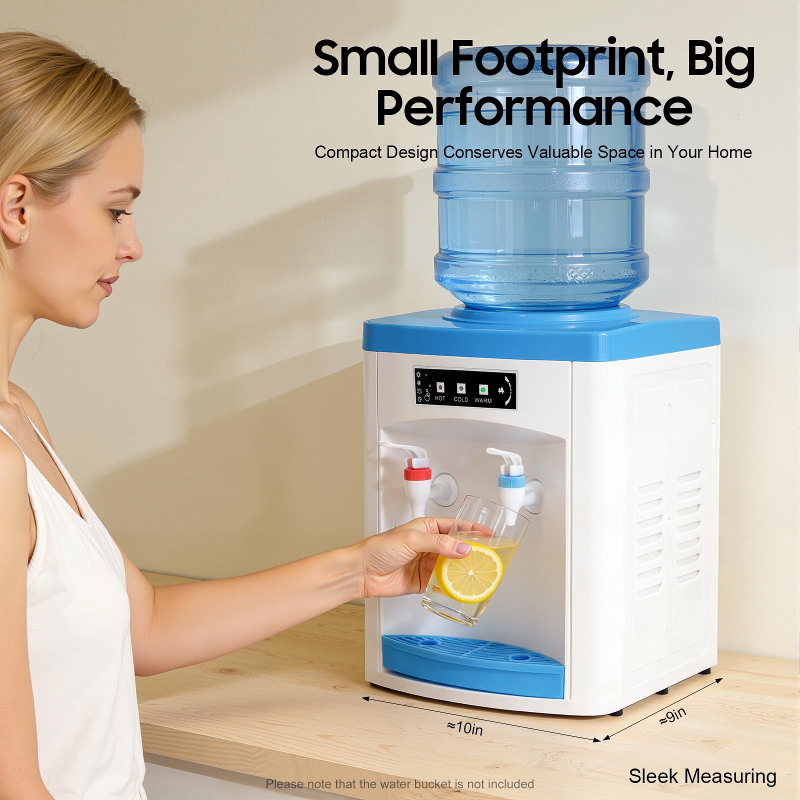 Fontaine à Eau Chaude Froide et Tempérée Électrique, Distributeur d'eau Bureau Maison, Triple Température 90°C 8°C Ambiante, Compatible Bidons 4,5L-18,9L, INOX PP, Pose Libre ou de Table, Ultra Léger