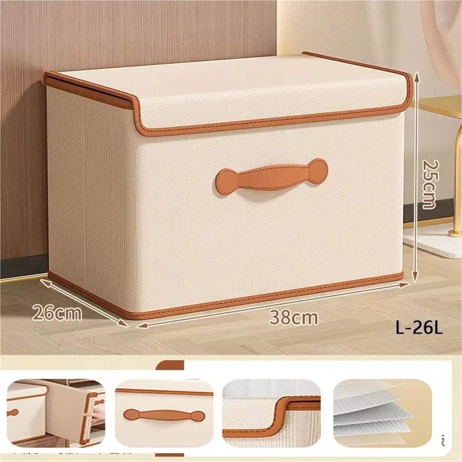Scatola Porta Fumetti Scatola portaoggetti for vestiti con coperchio for uso domestico Scatola portaoggetti for coperte e vestiti in scatola(26L Beige)