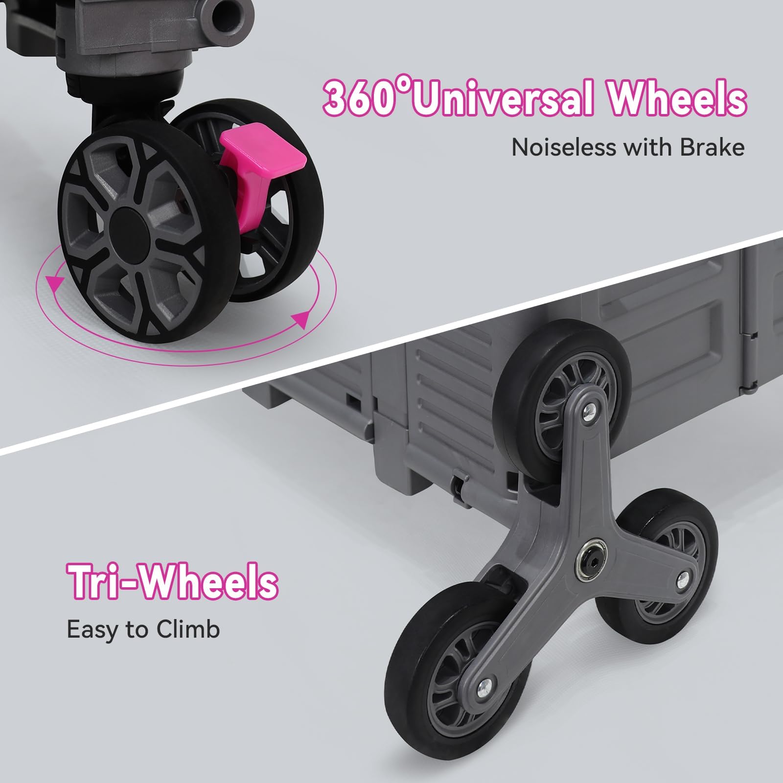 Carrello Della Spesa Pieghevole Carrello Portatile Pieghevole con Ruote per Scalinate e Coperchio Magnetico Capacità di 80 Kg, Cassetta Rotante per Campeggio, Pesca e Stoccaggio Attrezzi -Grigio U