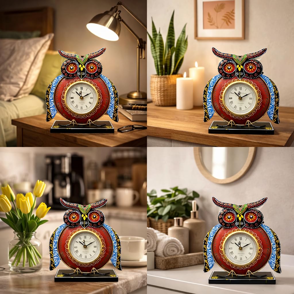 pranjals house Handcrafted Metal Owl Table Clock for Home Decor