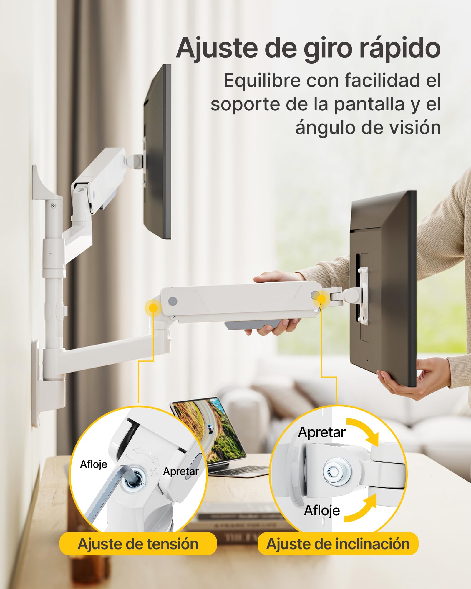 monTEK Soporte de pared para monitor dual para monitores de 17 a 35 pulgadas, carga máxima de 16 kg, brazo de monitor compatible con pantalla plana y curva, soporte de pared articulado para TV