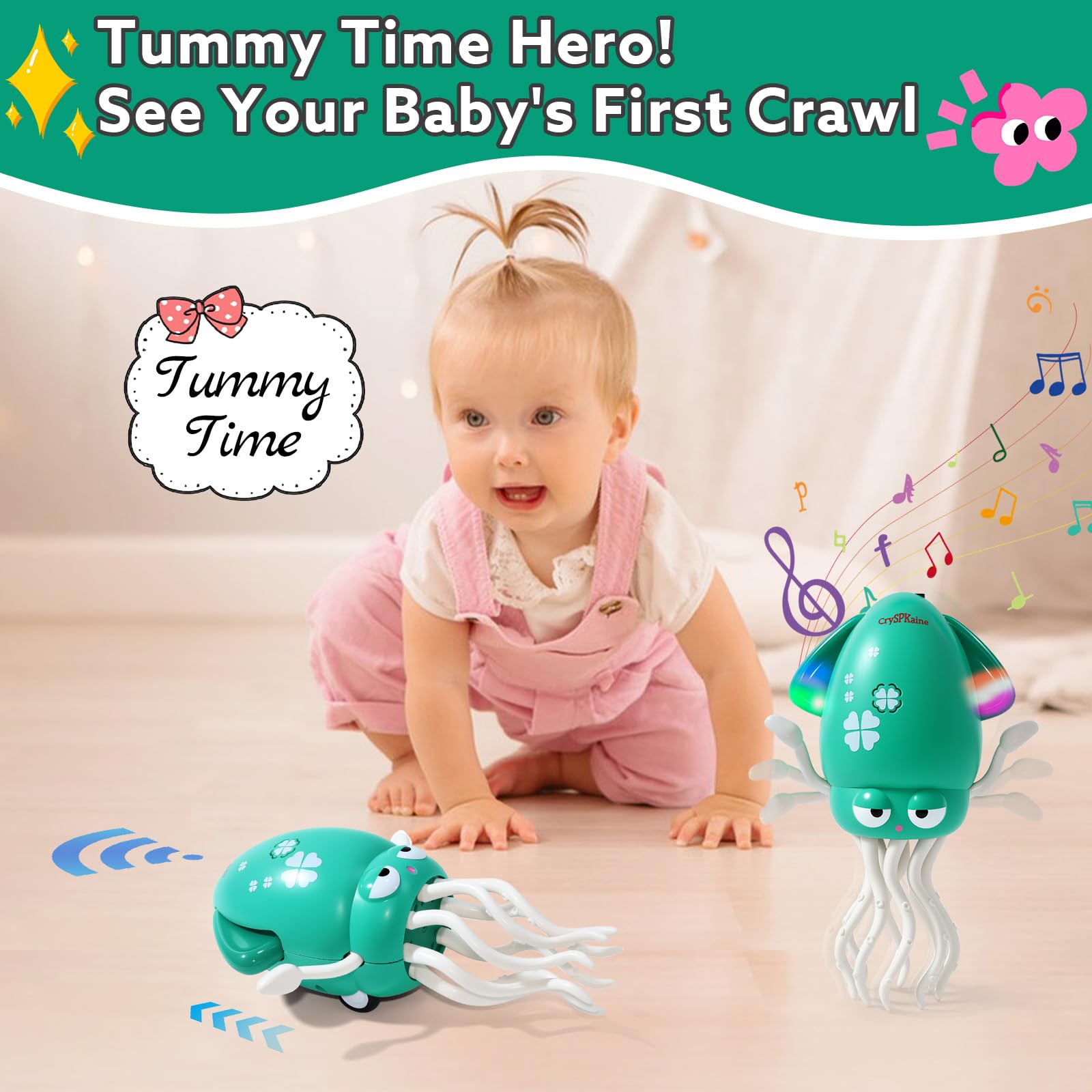 2026 New Electric Dancing Squid Toy with LED Lights & Music, Crawling Dancing Octopus Toys Tummy Time Toys, Magic Dancing Squid Baby Toys Obstacle Avoidance & Fishing Game (Green, S)