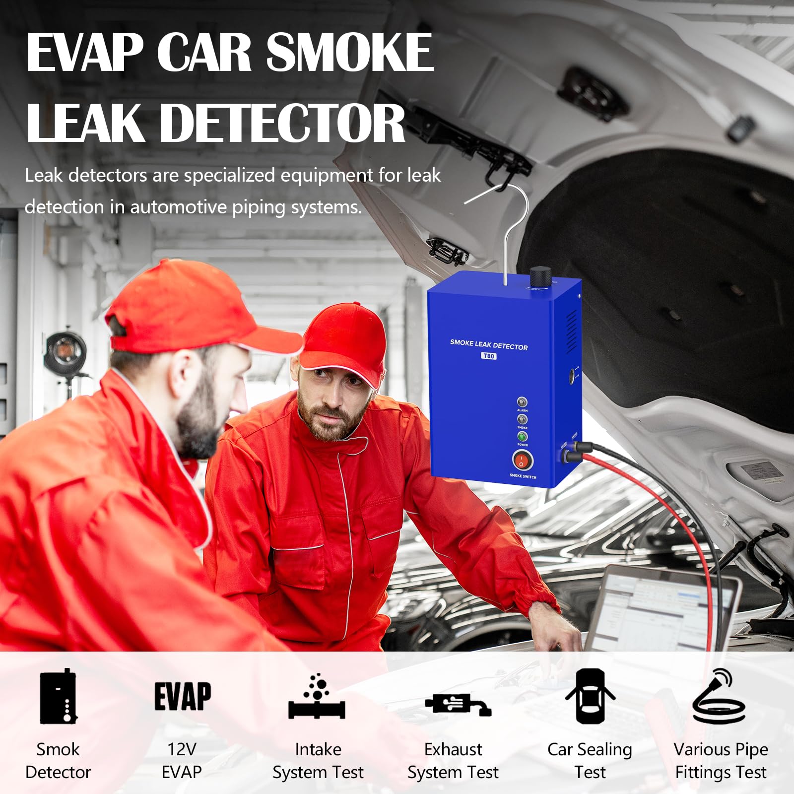 Máquina de Humo 12V para detección de Fugas EVAP, Kit Detector de Fugas para Coche Moto camión y Barco, con Pinzas de alimentación adaptadores y Tubo de Humo