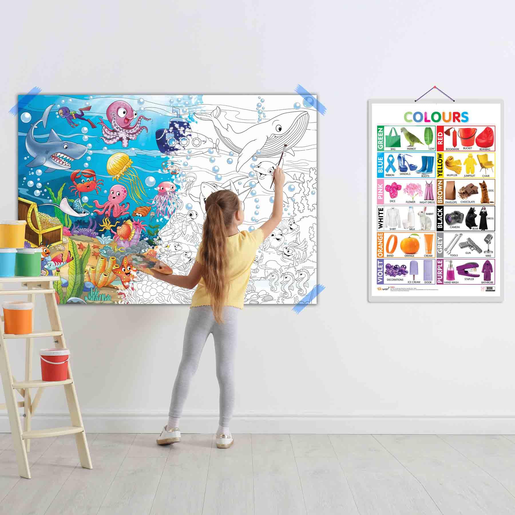 Colour and GIANT UNDER THE OCEAN COLOURING POSTER | SET OF 1 CHART and 1 POSTER | Giant Under the Ocean colouring Poster and Colour Chart Set combo for kids (B0CHJGJ514) Amazon Price History, Amazon Price Tracker