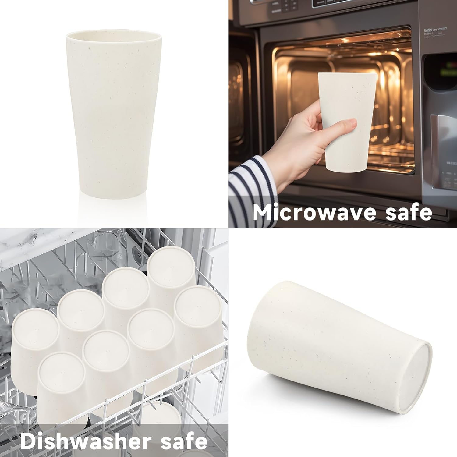 EI 8pcs Wheat Straw Cups - Beige Reusable Unbreakable Plastic Tumbler for Kitchen, Dishwasher Safe Water Glasses for Drinking, Coffee, Juice, Tea - Image 7