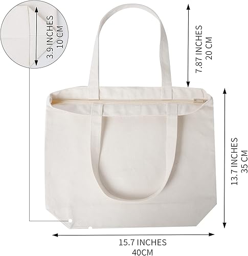 Miniatura 2 de Acoavo 4 bolsas de lona de algodón de 15.7 pulgadas de largo x 13 pulgadas de alto x 3.9 pulgadas de ancho, bolsa de lona natural lisa en blanco,