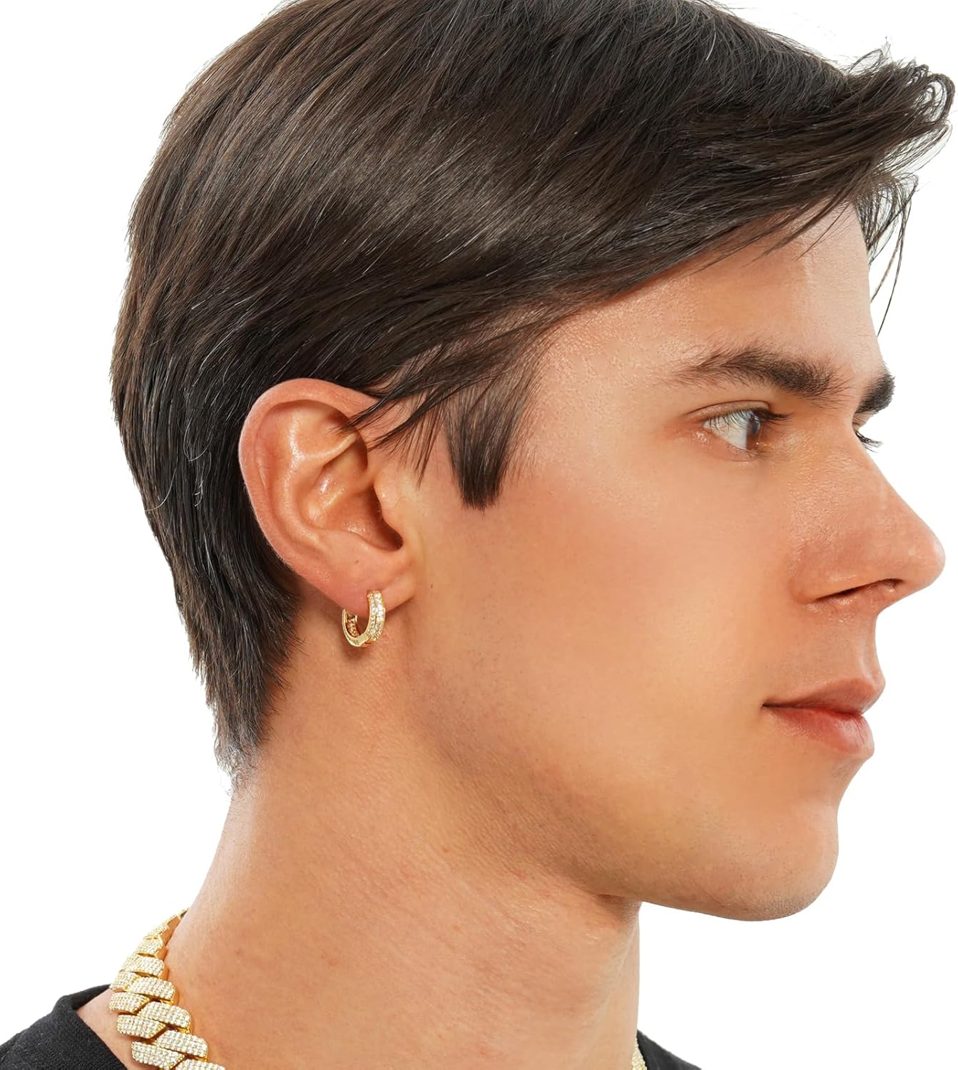 TOPGRILLZ Iced Out Hoop Earrings Cubic Zirconia Huggie Cartilage Cuff Hypoallergenic 14K Gold Plated Luxury Fashion Round Circle Earrings For Men Women - Image 3