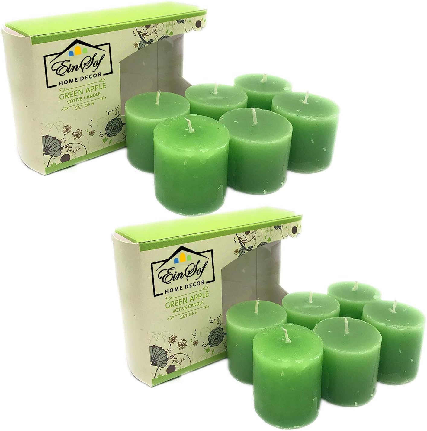 Ein Sof Votive Candles, Scented Candles for Home/Indoors/Rooms (Pack of 12, Green Apple)