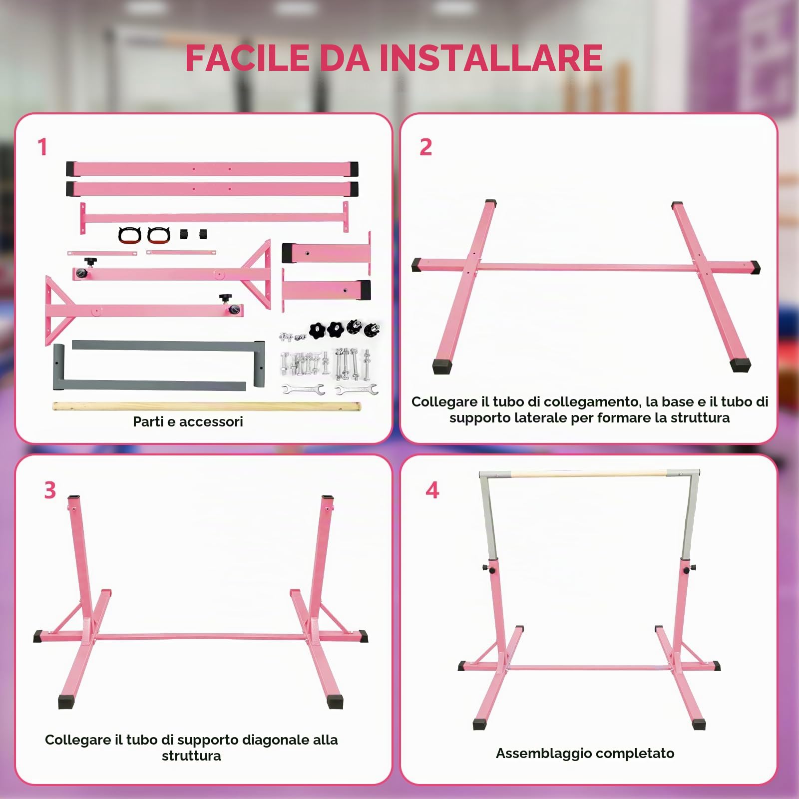 FBSPORT Trave Ginnastica Artistica per casa,Bar Orizzontale della Barra parallele Ginnastica per Bambini con Anelli ginnastici, 13 Attrezzature di Allenamento Regolabili in Altezza