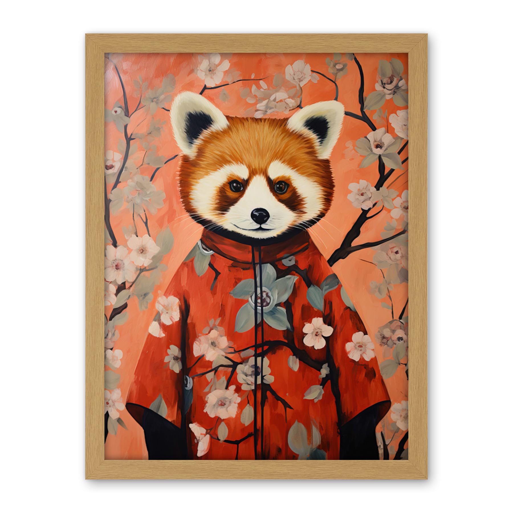 Artery8 Red Panda in Kimono Cherry Blossom Trees Japan Artwork Framed Wall Art Print 18X24 Inch
