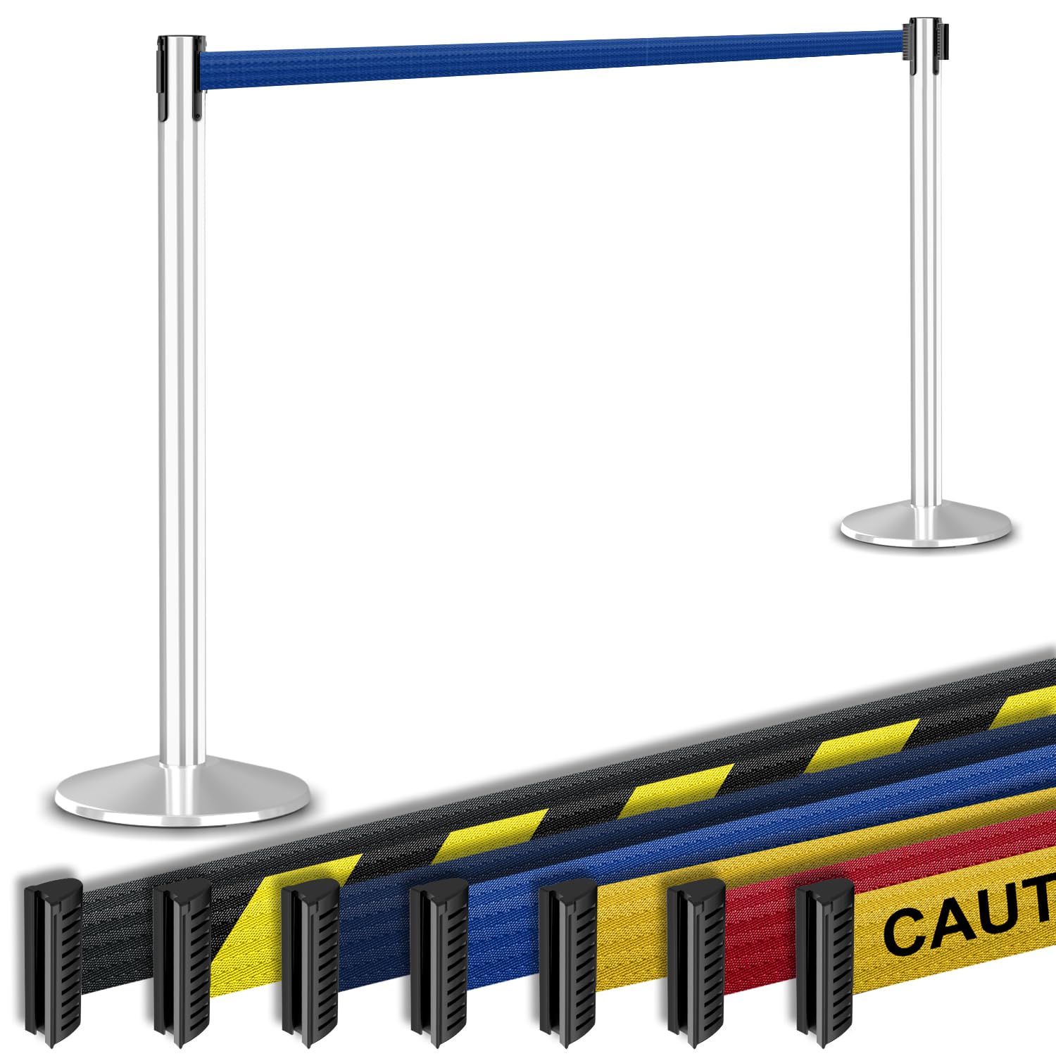Commercial-Grade Stanchion 2-Pack by Visiontron – RETRACTA-Belt Prime (Model P100PS1) 10’ Retractable Belt Barrier - Heavy Base Crowd Control Barrier