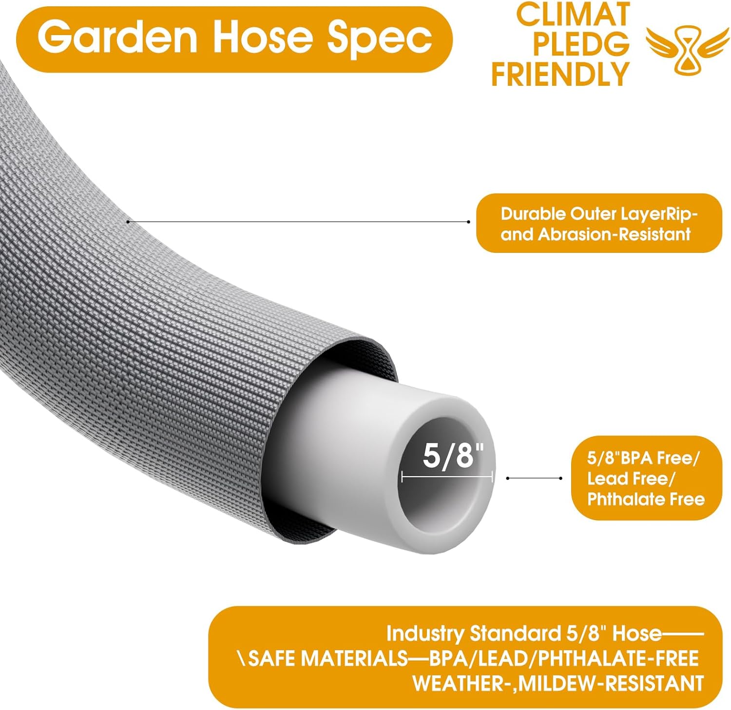 garden hose 75 ft, non-expanding water hose, ultra-light & flexible, burst-resistant, kink-free, high-pressure garden hose all-weather use for lawns, gardens, and outdoor cleaning gray 75 ft