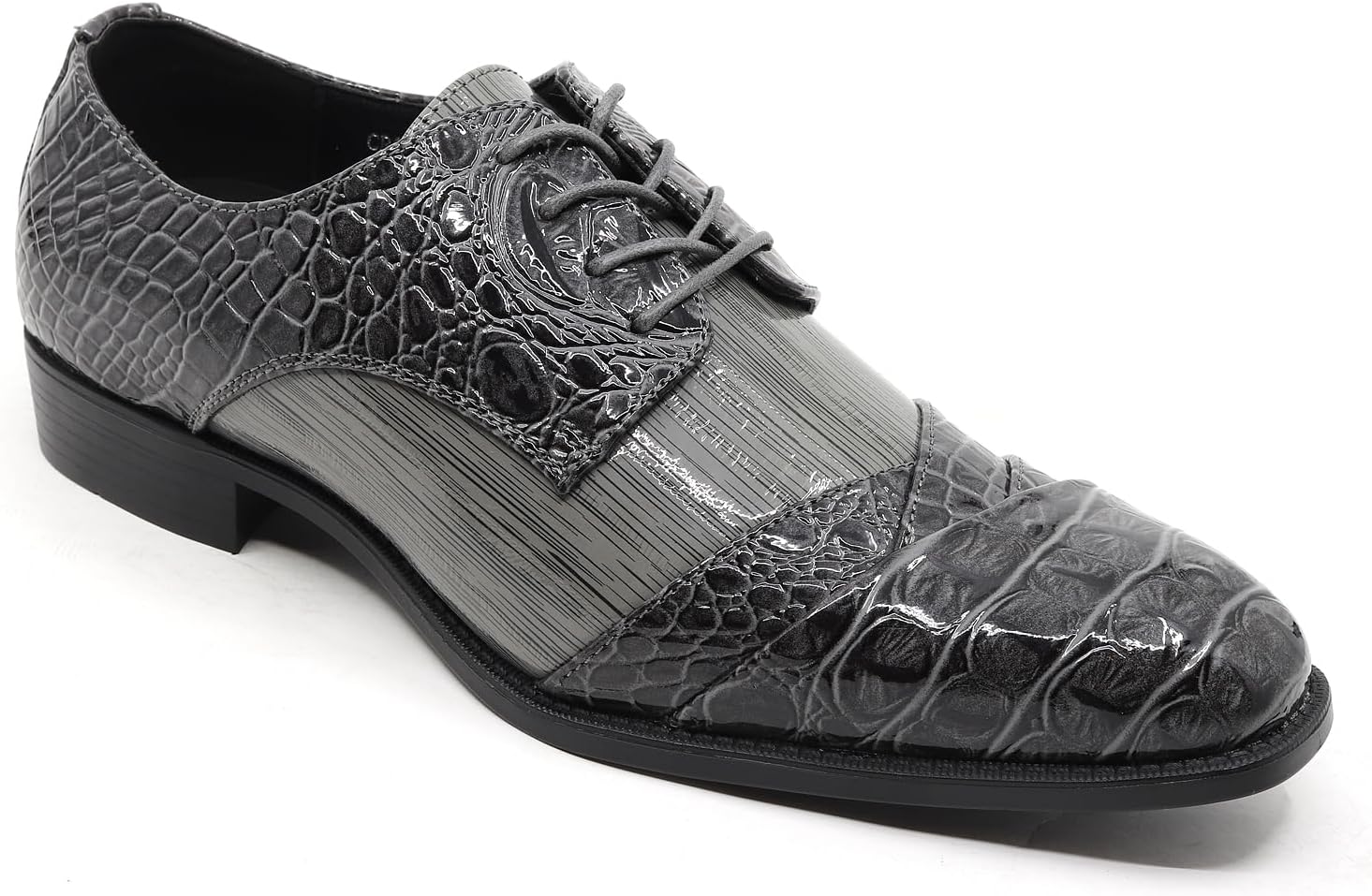 Men’s Formal Fashion Tuxedo Wedding Lace Up Cap Toe Dress Shoe croco-04