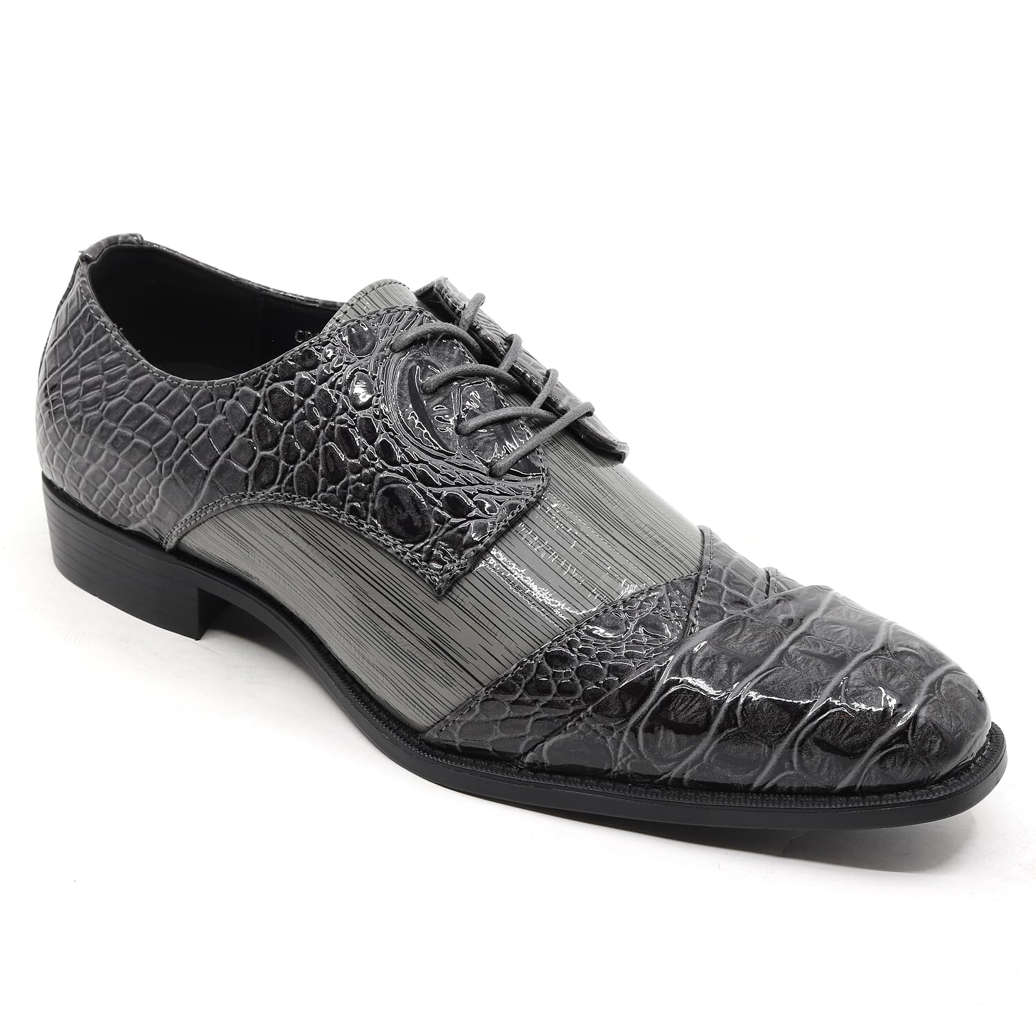 Metrocharm Mens Formal Fashion Tuxedo Wedding Lace Up Cap Toe Dress Shoe croco-04