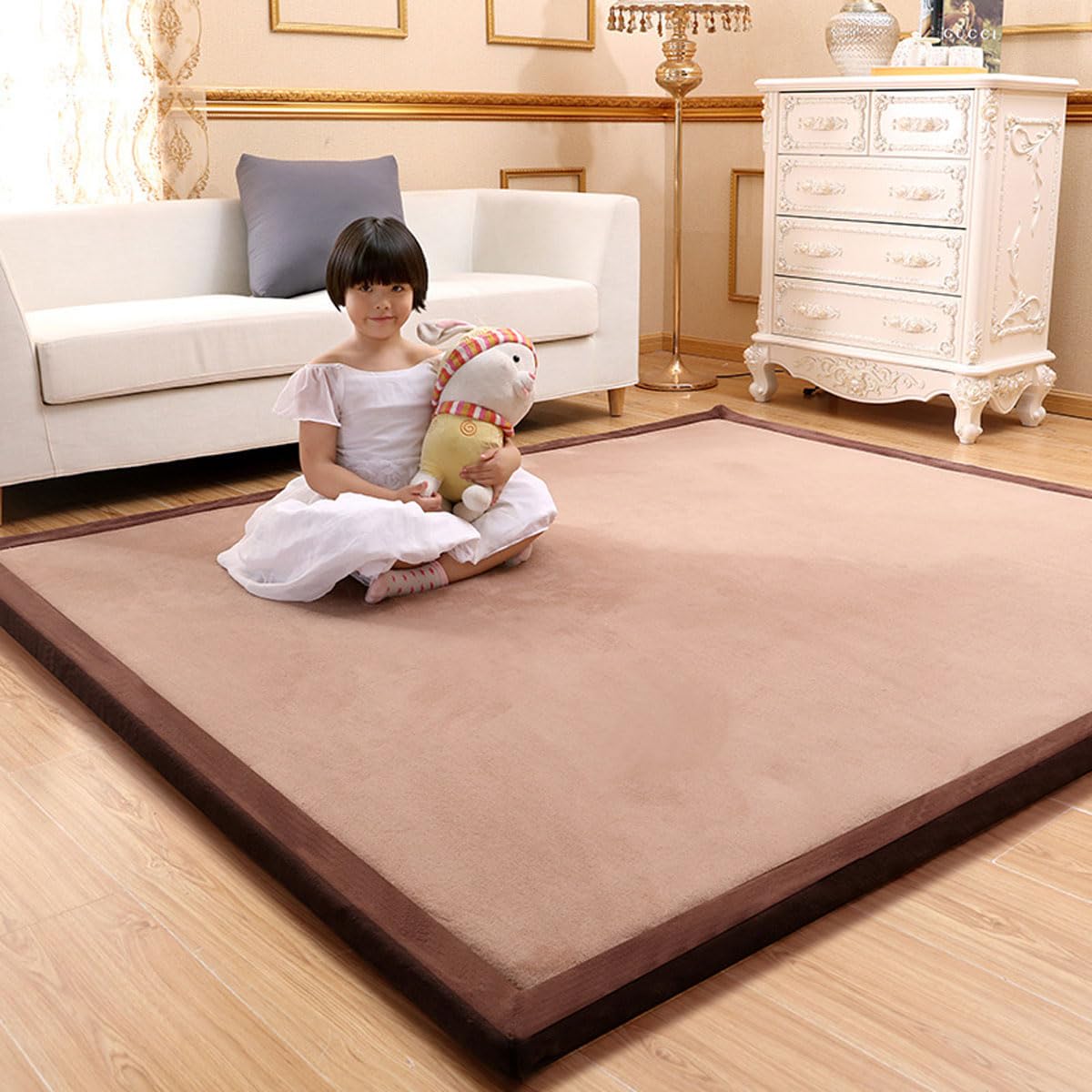 Single tree forest Large Area Rug, 2cm Thick Kids Carpet, Solid Color-Light Brown-200 * 200cm