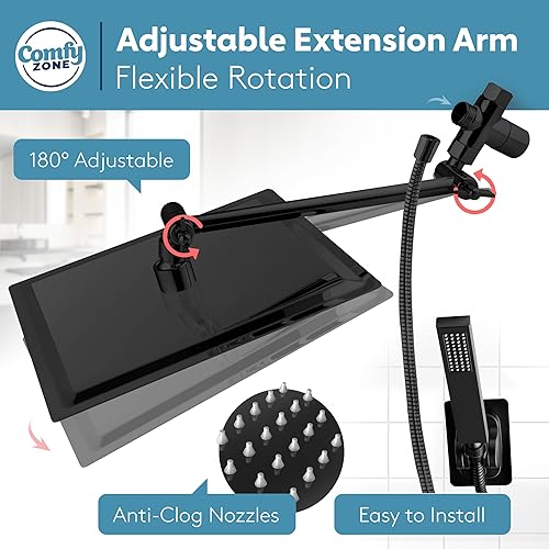 Miniatura 3 de Cabezal de ducha tipo lluvia de 10" con mano - Cabezales de ducha de alta presión con manguera de acero inoxidable - Cabezal de ducha de lluvia