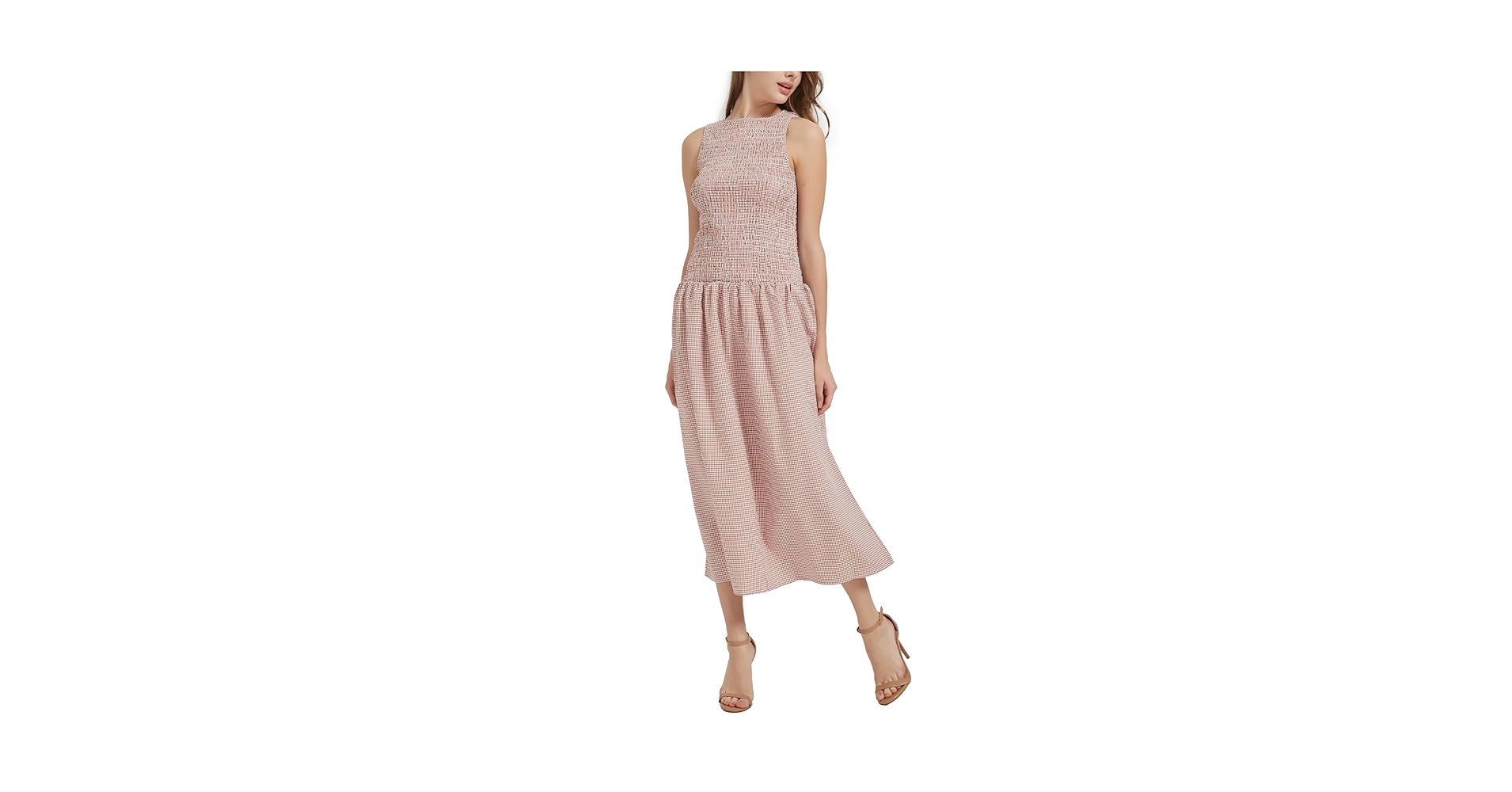 【専用出品】Curensology Gingham Check Dress ZCKZUK Women's Casual Sleeveless Gingham Midi Dress, Smocked