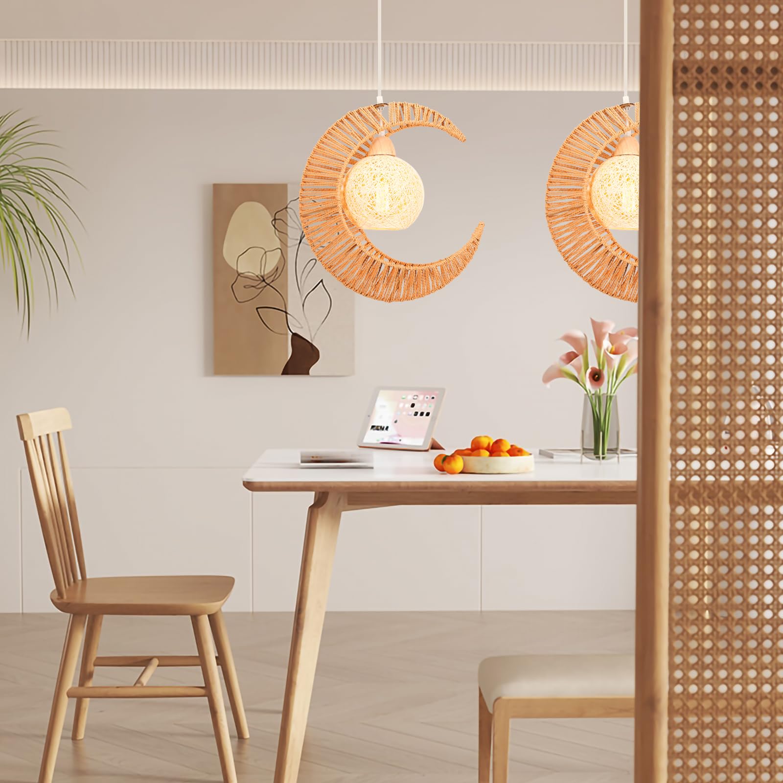 LIGKIN Lot De 2 Plafonnier Vintage E27 Lampe De Plafond Rétro Abat-jour En Métal Et Rotin Luminaire Plafonnier Blanc Pour Chambre à Coucher Cuisine Couloir, 16cm