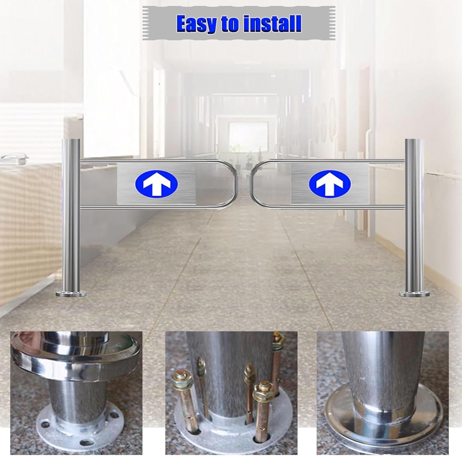 Automatic Swing Gate, 90° Open, Spring-Loaded Closure, Stainless Steel One-Way Entrance/Exit Door, Half Waist Design (79 x 40 in) for Secure Access