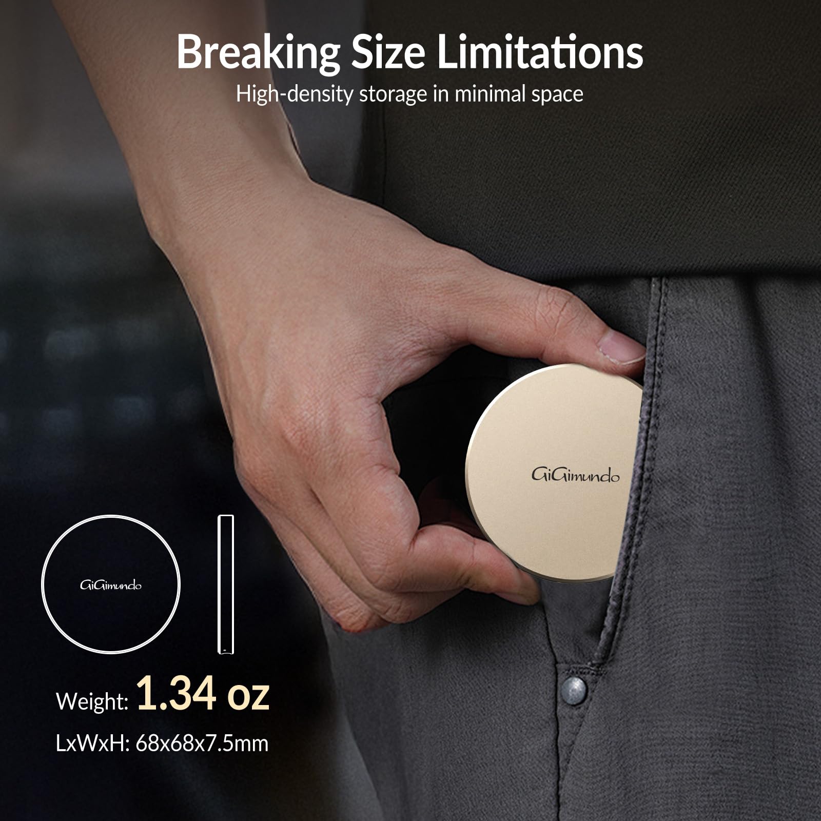 GiGimundo GQ40 Ultra-Slim Magnetic Portable SSD 2 TB – maks. 40 Gbps High-Speed, kompaktowy, stylowy zewnętrzny napęd USB-C do systemu Windows, Mac, Android – okrągła konstrukcja, szybkie przesyłanie