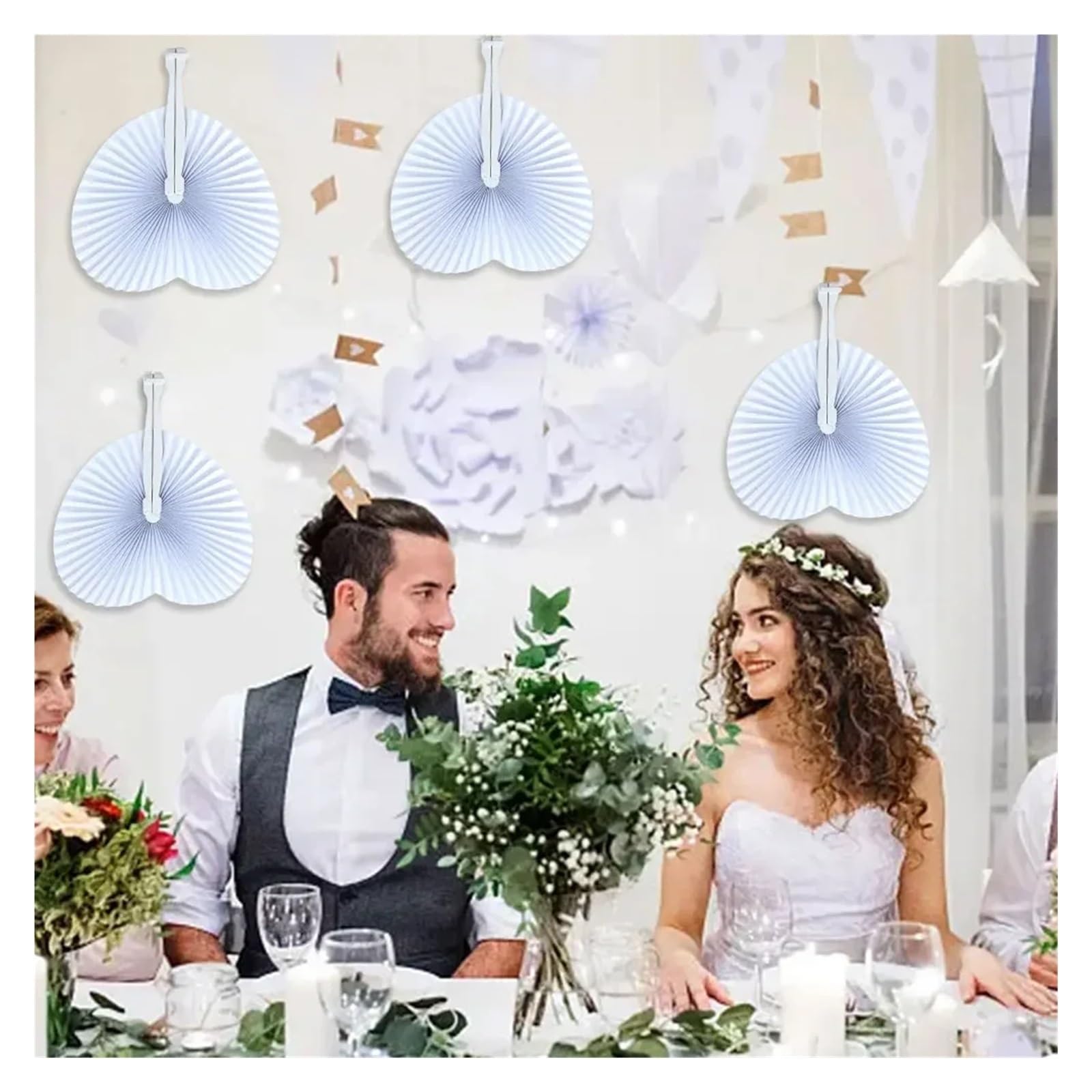 Papier-Faltfächer Weißer Faltbarer Fächer in Herzform, blanko Papier-Handfächer mit Kunststoffgriffen, DIY-Malerei, Geburtstag, Hochzeit, Party-Dekor(36PCS)