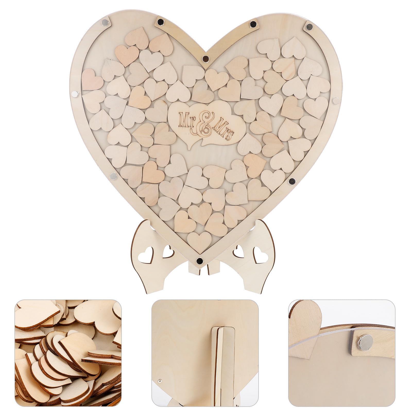 iplusmile Libro de Invitados de Boda en Madera Forma de Corazón, Accesorios DIY para Decoración y Recuerdos en Bodas Rústicas