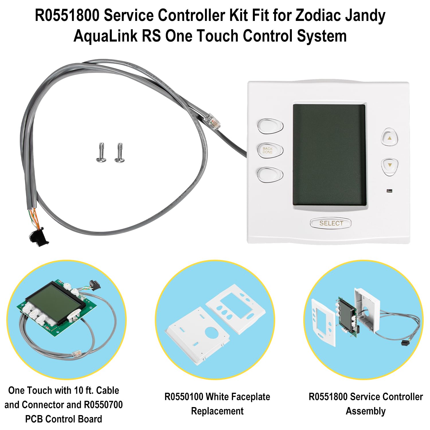 R0551800 Contrôleur de service de rechange avec câble et connecteurs pour système de contrôle Zodiac Jandy AquaLink RS One Touch