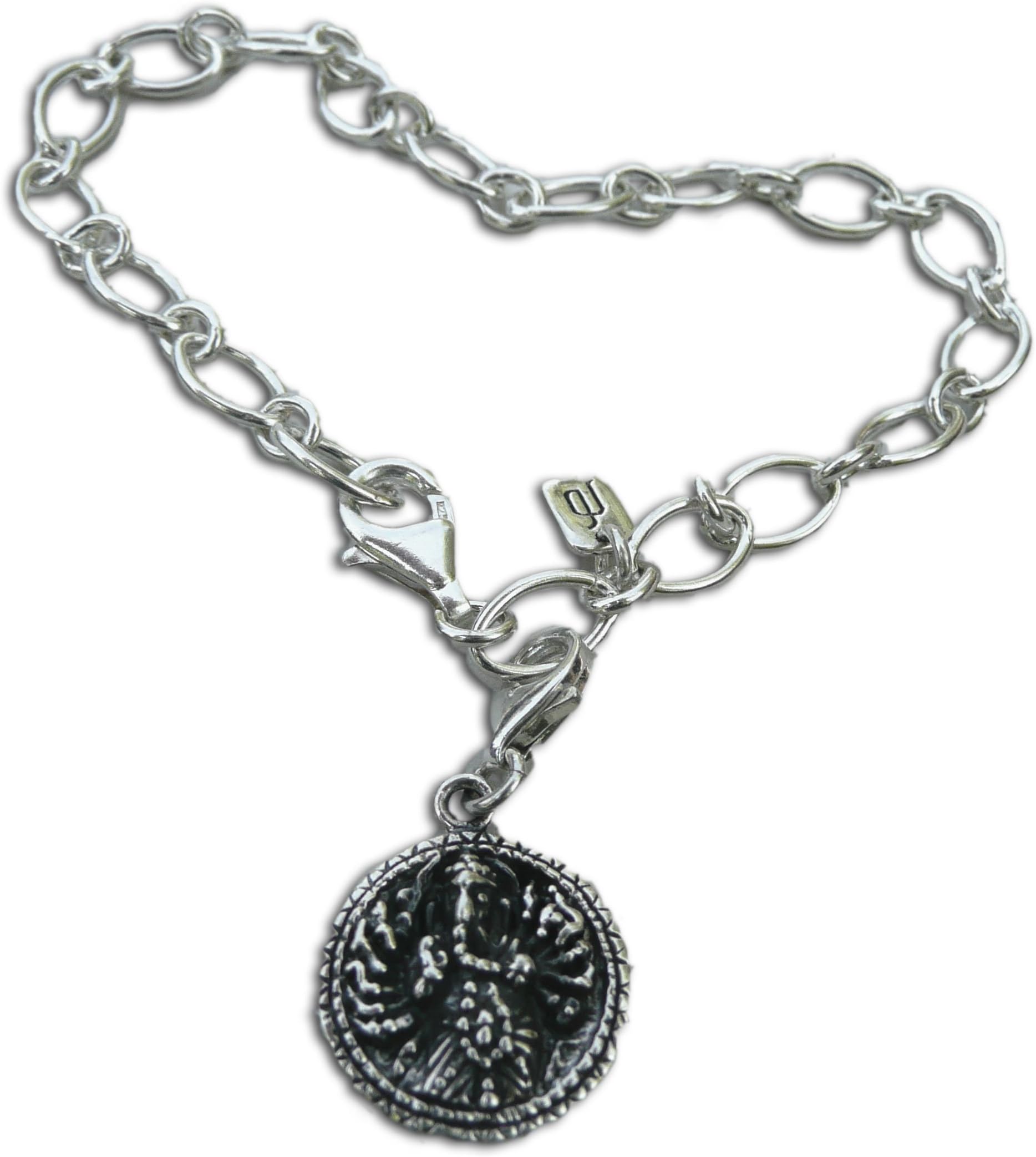 Om and Ganesh Charm Bracelet 7.5 Inches Adjustable Sterling Silver
