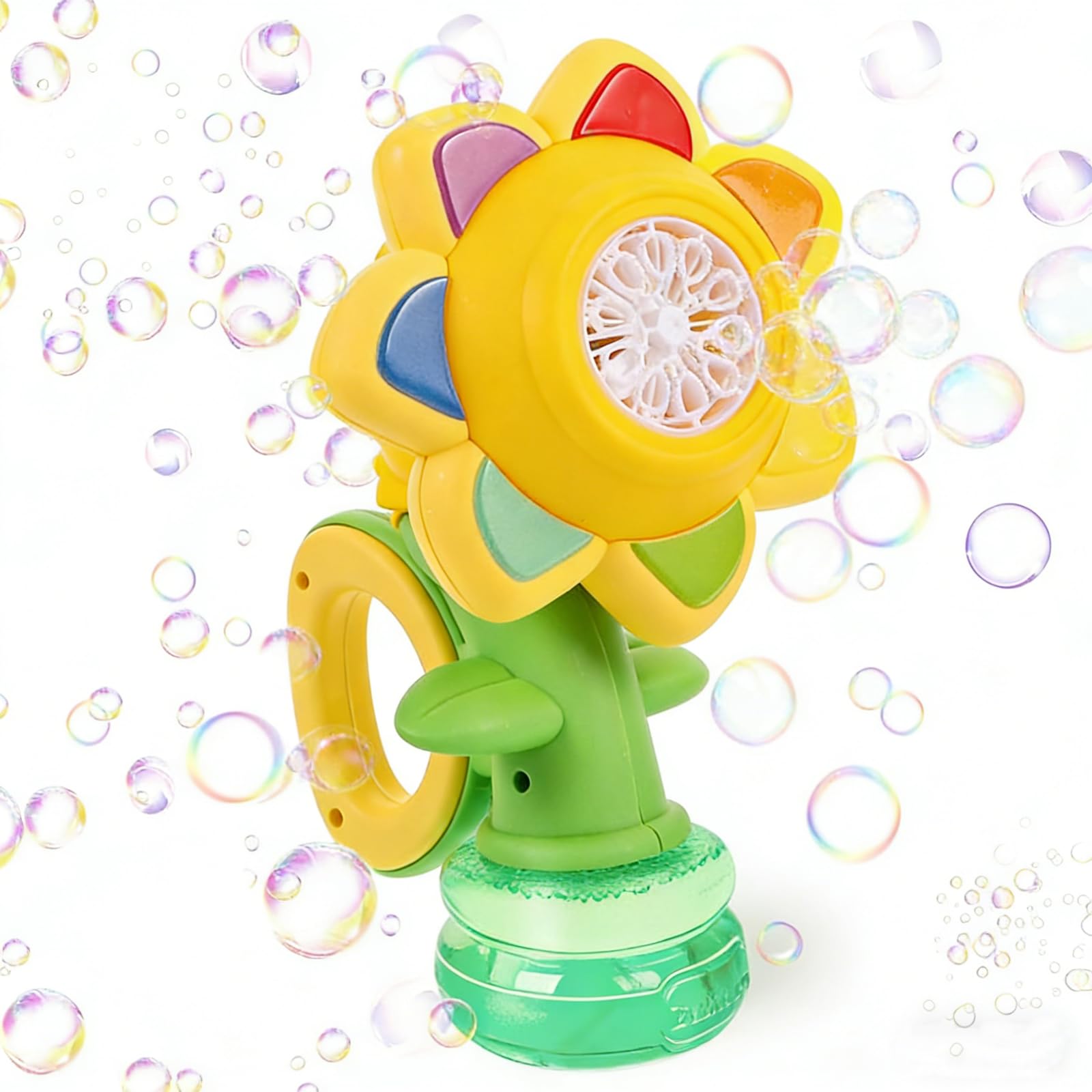 Light Up Bubble Machine Automatic Dancing Sunflower Rechargeable Bubble Blaster with 3 Speeds Portable for Garden Party and Kids Play