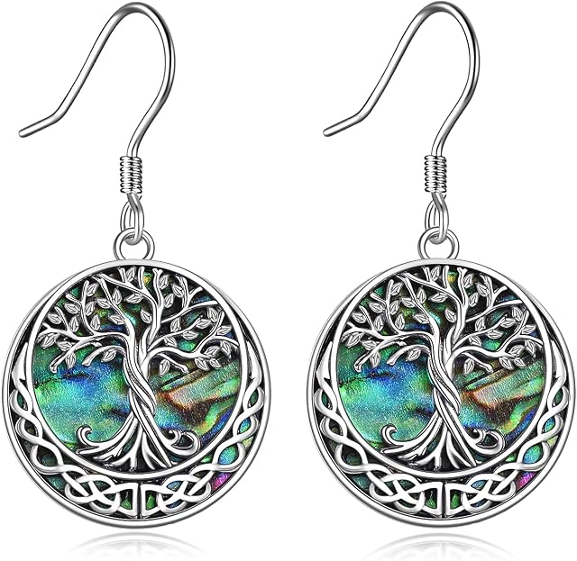 Tree of Life Earrings Sterling Silver Abalone Shell Dangle Drop Earrings for Women Jewelry