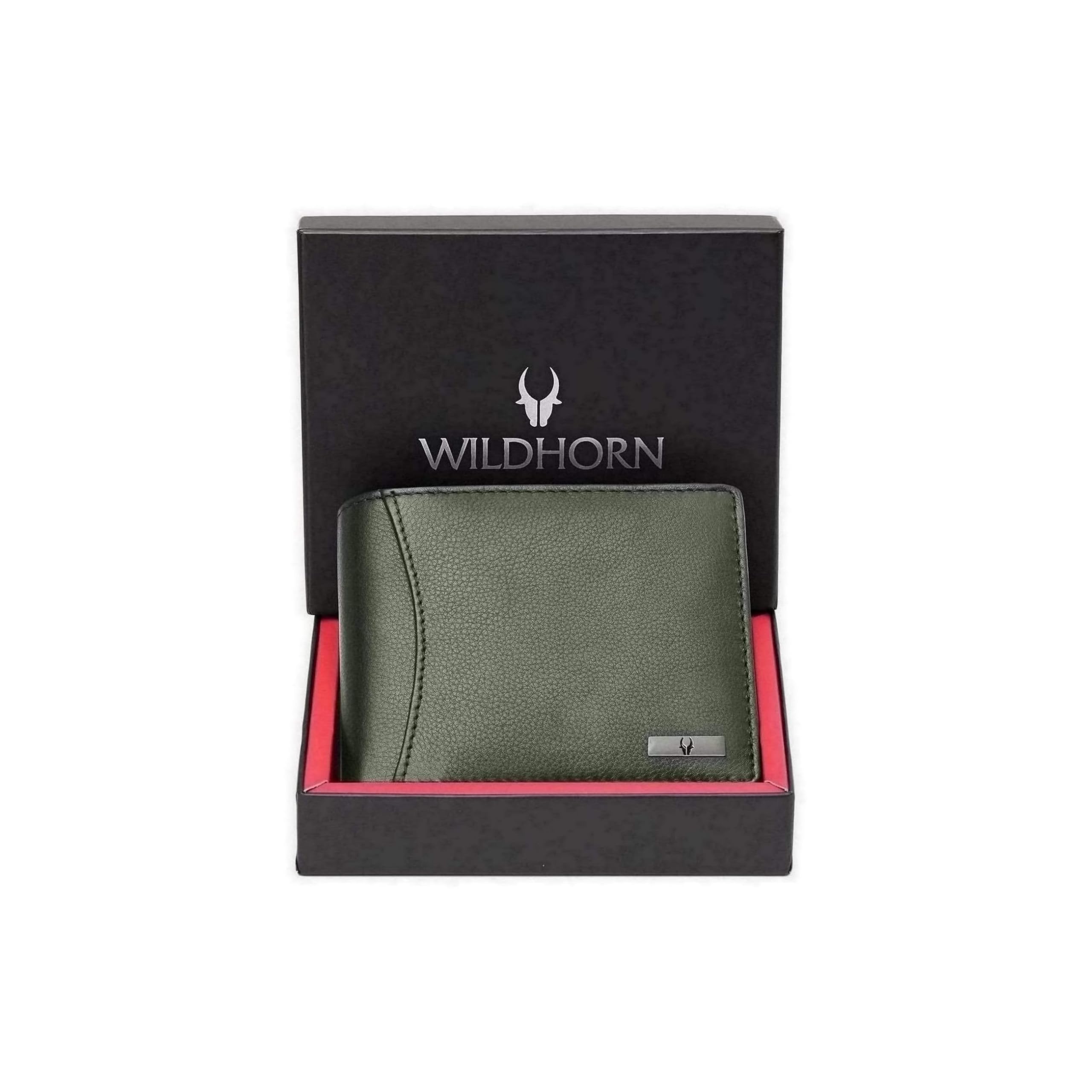 WildHorn unisex-adult Leather Wallet for Men Bi-Fold Wallet, GREEN, 4.5 x 3.7 x 0.7 inches, Classic