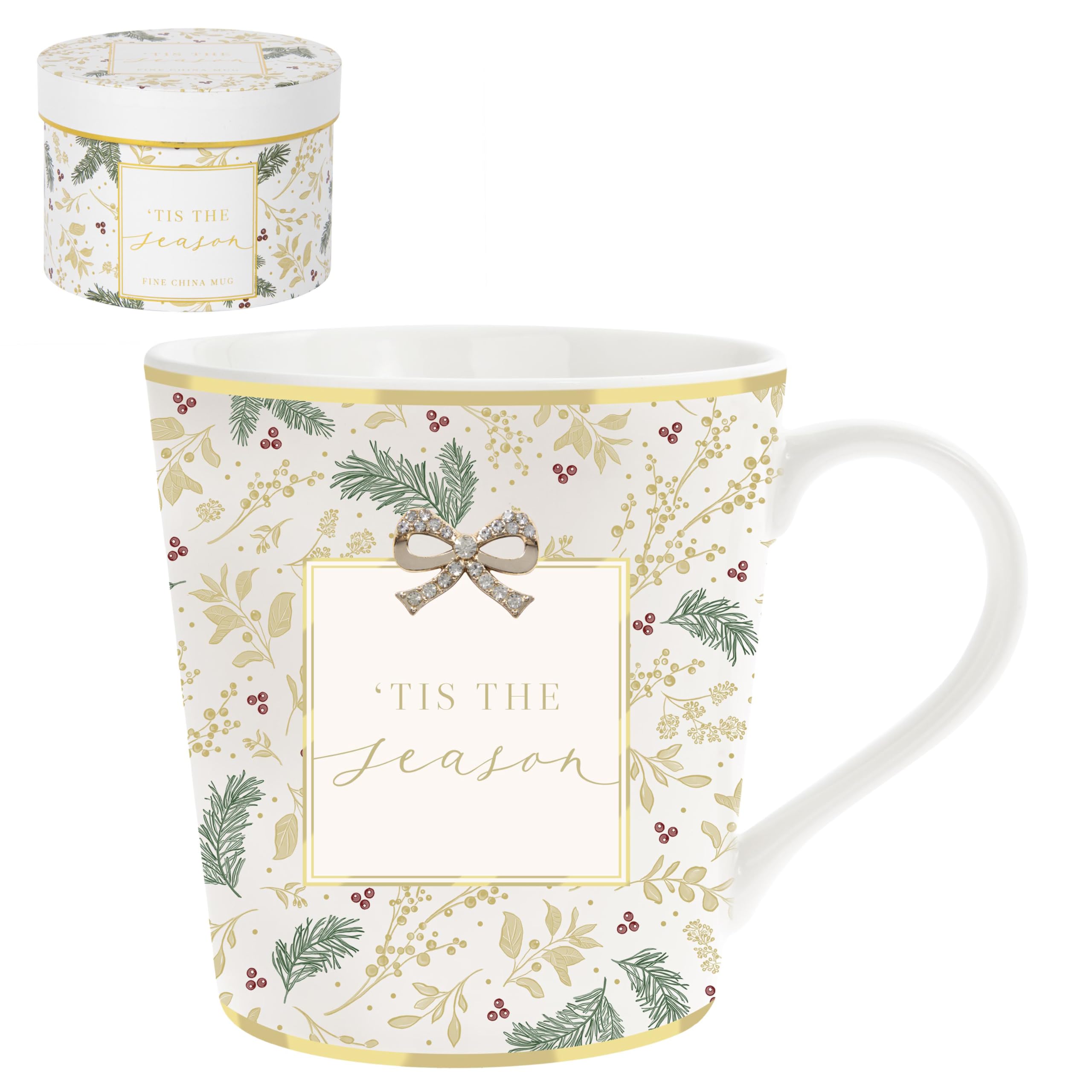 L & P Home & Gifts Women's White Lesser & Pavey Madelaine By Hearts Design Madelaine Xmas Mug For Hot Drinks | Reusable Fine China Coffee Cups For Kitchen & Home | Durable Printed Tea Mugs For Every Occasion