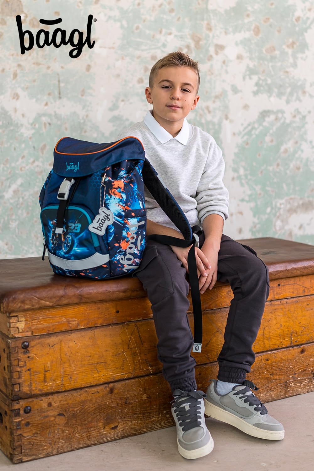 Baagl Schulranzen für 1. Klasse Jungen, Airy Schulrucksack, Ultraleicht Schule Tasche Kinder, Schultasche, Grundschule Ranzen (Motorrad)