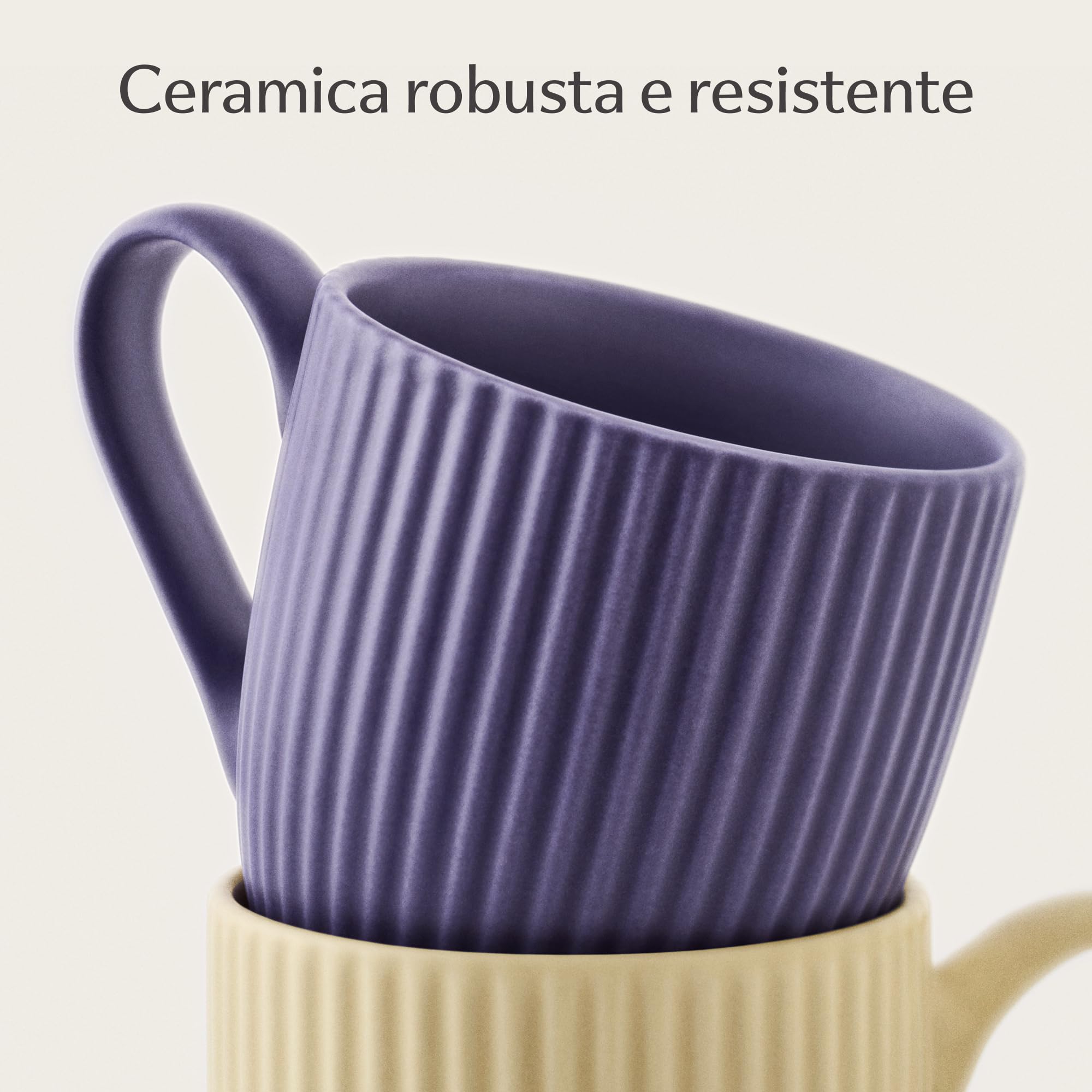 Cosumy Tazzine Caffe Espresso Moderne con Piattino - 6 Tazze 90ml con Manico - Unico disegno a righe - Ceramica Colorate Opaca - Lavabili in lavastoviglie