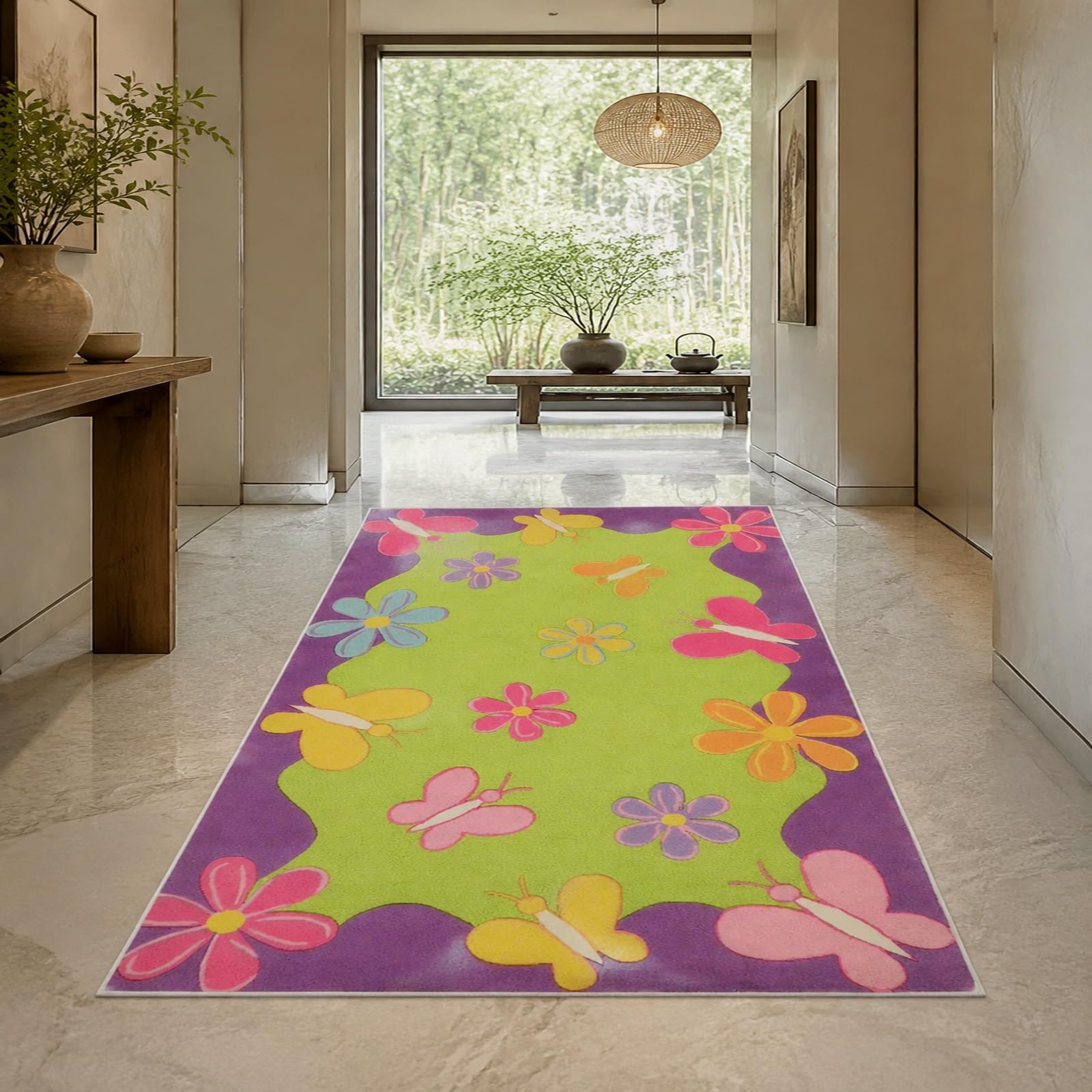 Generisch Teppich Groß Wohnzimmer,Buntes, Lila, Grün, Rosa, Gelb, Orange, Blau, Lila, 170 x 180 cm, Waschbar Teppiche für Esszimmertisch Zimmer Deko Innen Schlafzimmer Arbeitszimmer