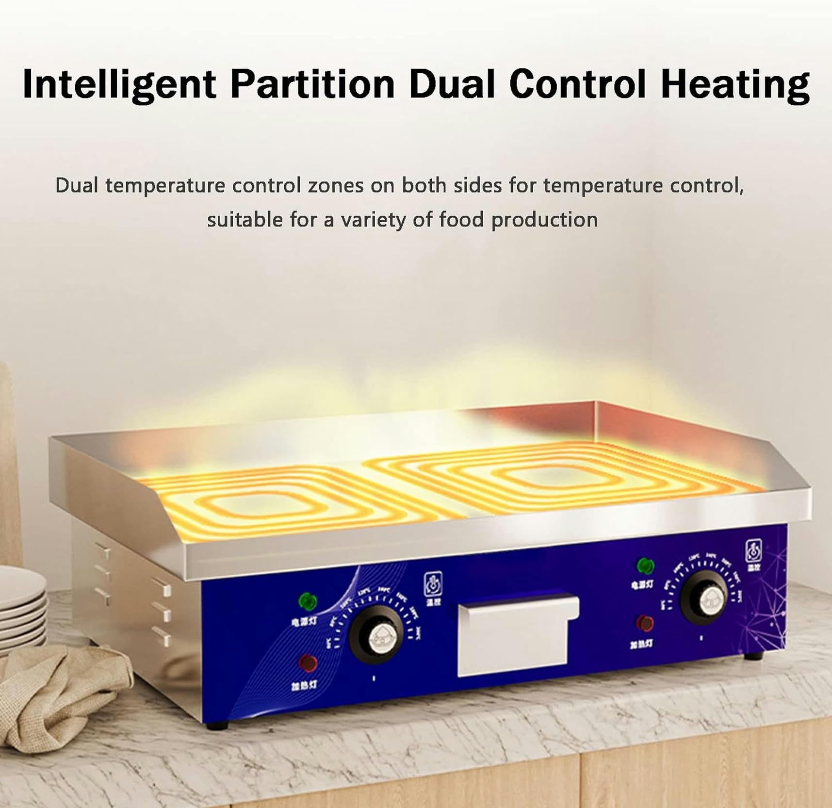 Piastra per Barbecue Elettrica 4400W Griglia Professionale in Ghisa 726x400mm Bistecchiera Elettrica 50℃ a 300℃ Griglia Professionale con Temperatura Regolabile per Casa Ristorante,733-1pc
